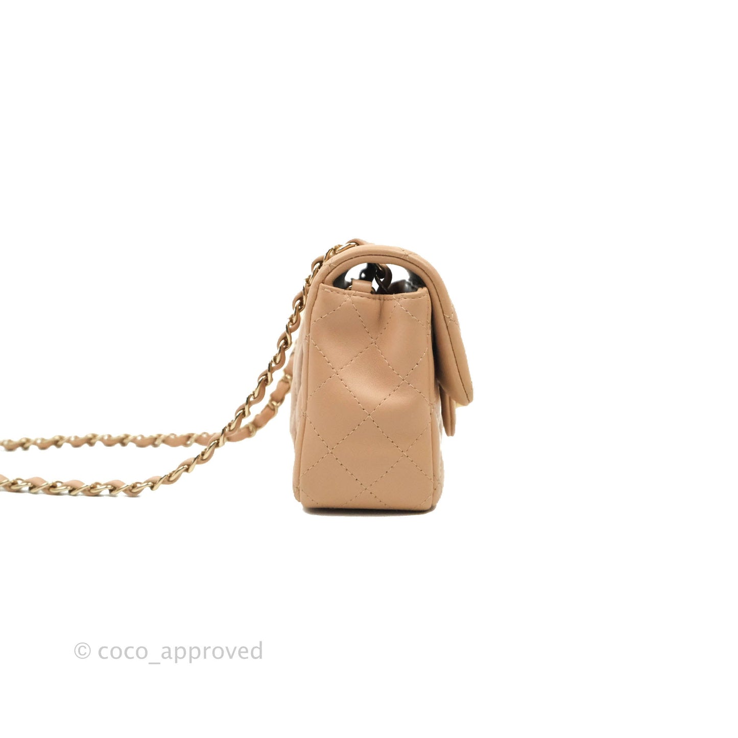 Chanel Quilted Mini Rectangular Flap Beige Lambskin Gold Hardware