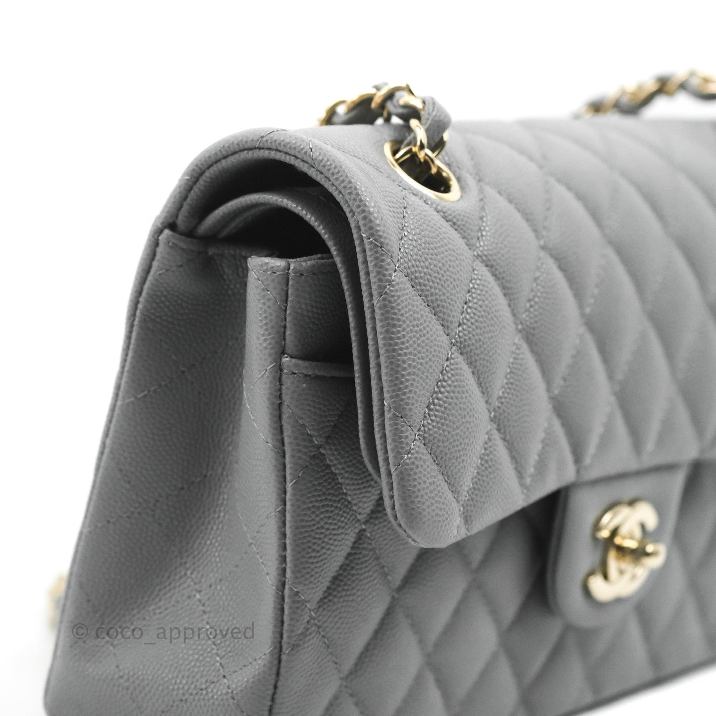 Chanel Small Classic Quilted Flap Grey Caviar Gold Hardware 20C