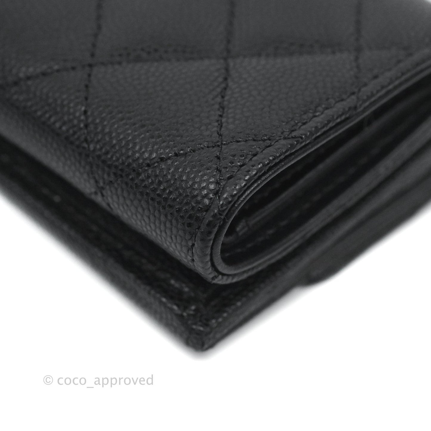Chanel Small Flap Trifold Wallet Black Caviar Gold Hardware 23C
