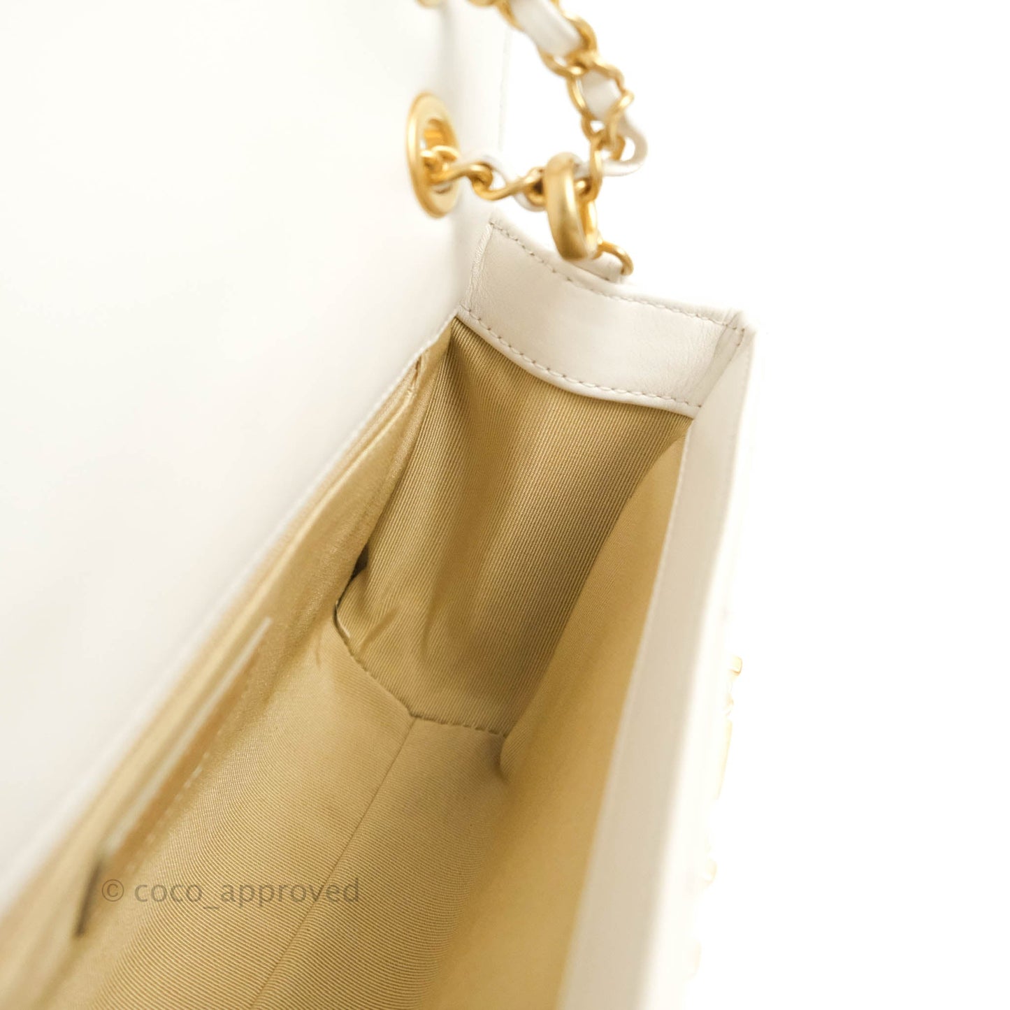 Chanel Small Logo Enchained Flap Bag White Calfskin Aged Gold Hardware 20S