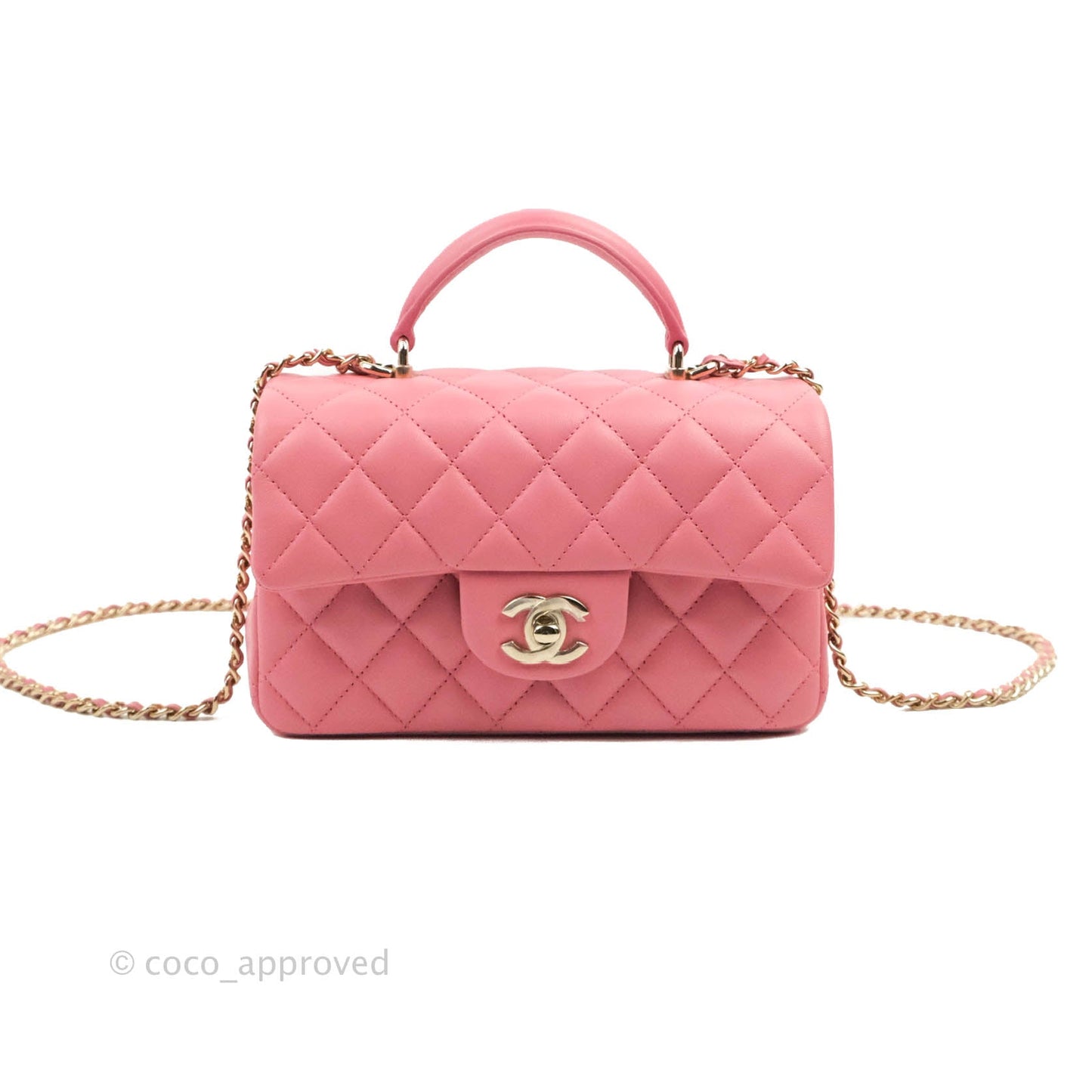 Chanel Top Handle Mini Rectangular Flap Bag Pink Lambskin Gold Hardware