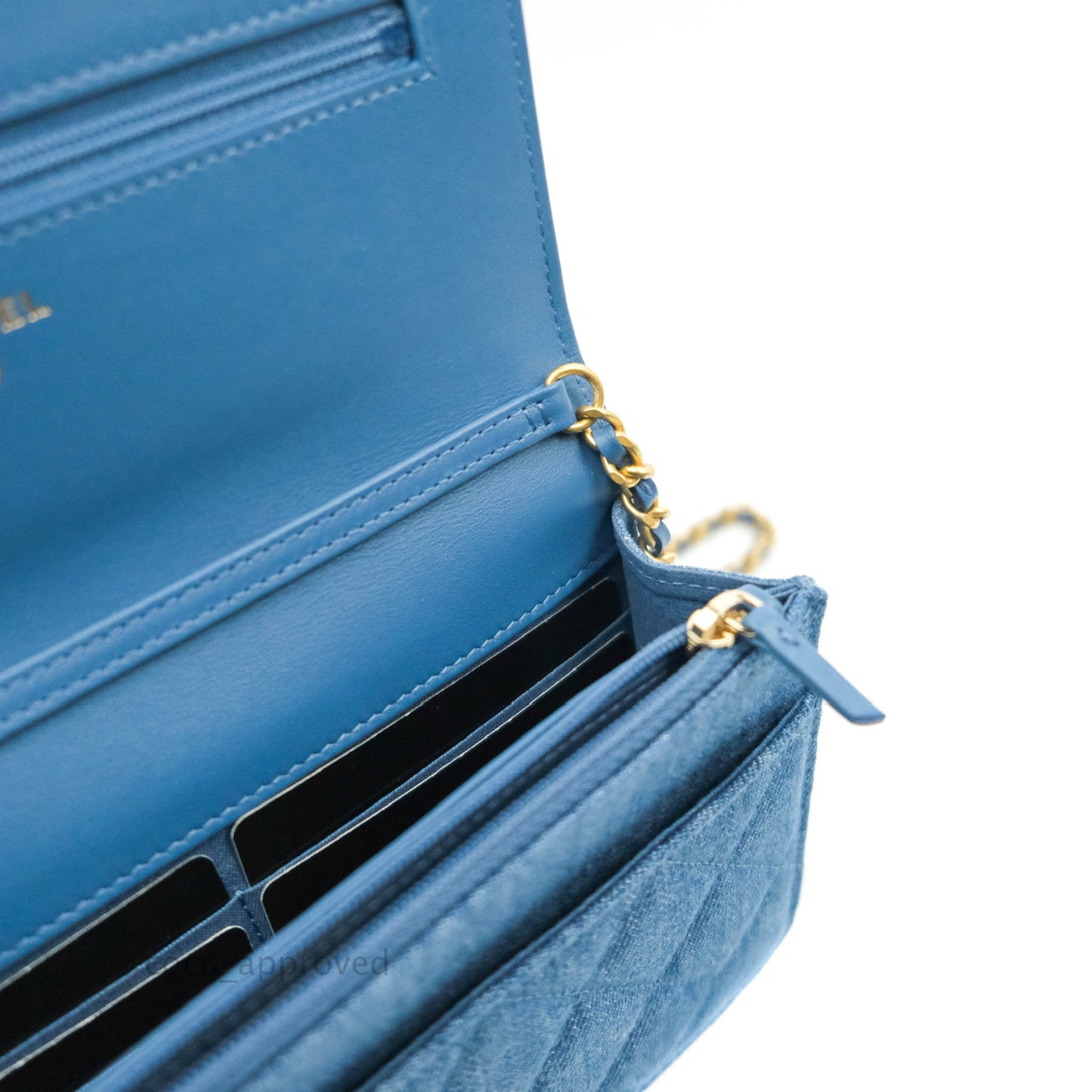 Chanel Quilted Pearl Crush Wallet on Chain WOC Denim Aged Gold Hardware