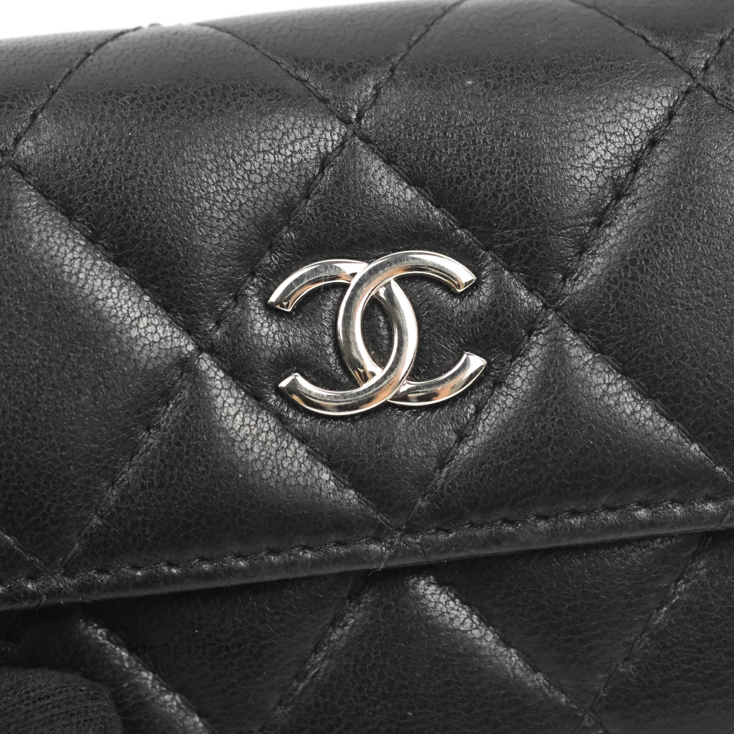 Chanel Quilted Small Flap Card Holder Black Lambskin Silver Hardware