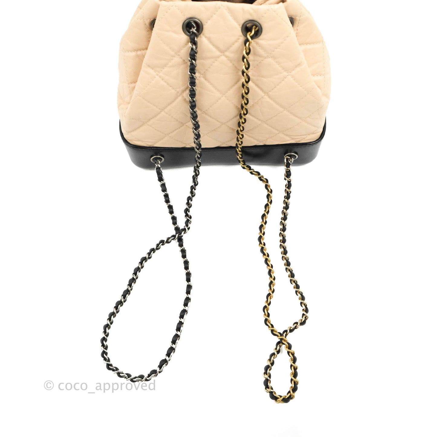 Chanel Small Gabrielle Backpack Beige Black Aged Calfskin