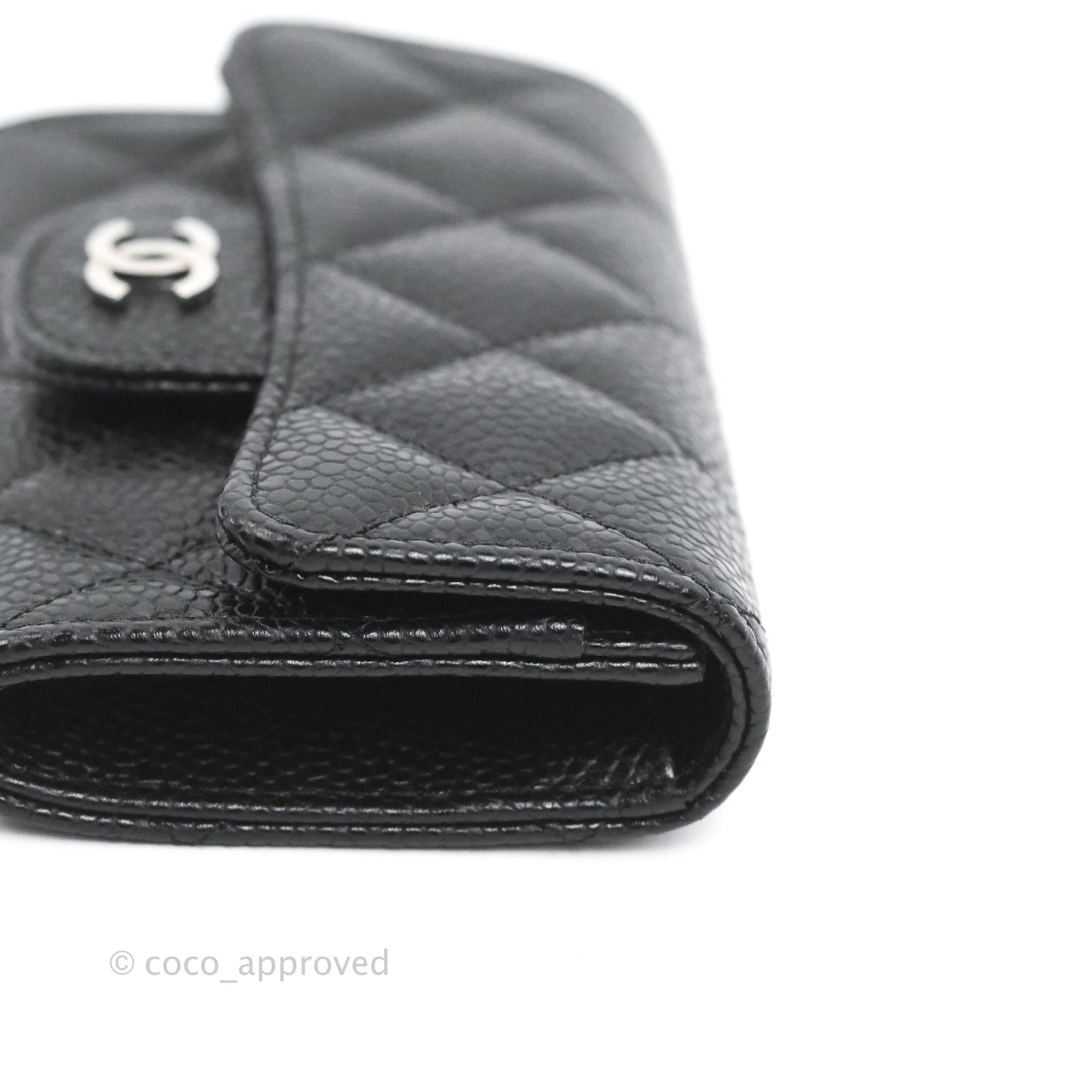 Chanel Quilted Flap Card Holder Black Caviar Silver Hardware
