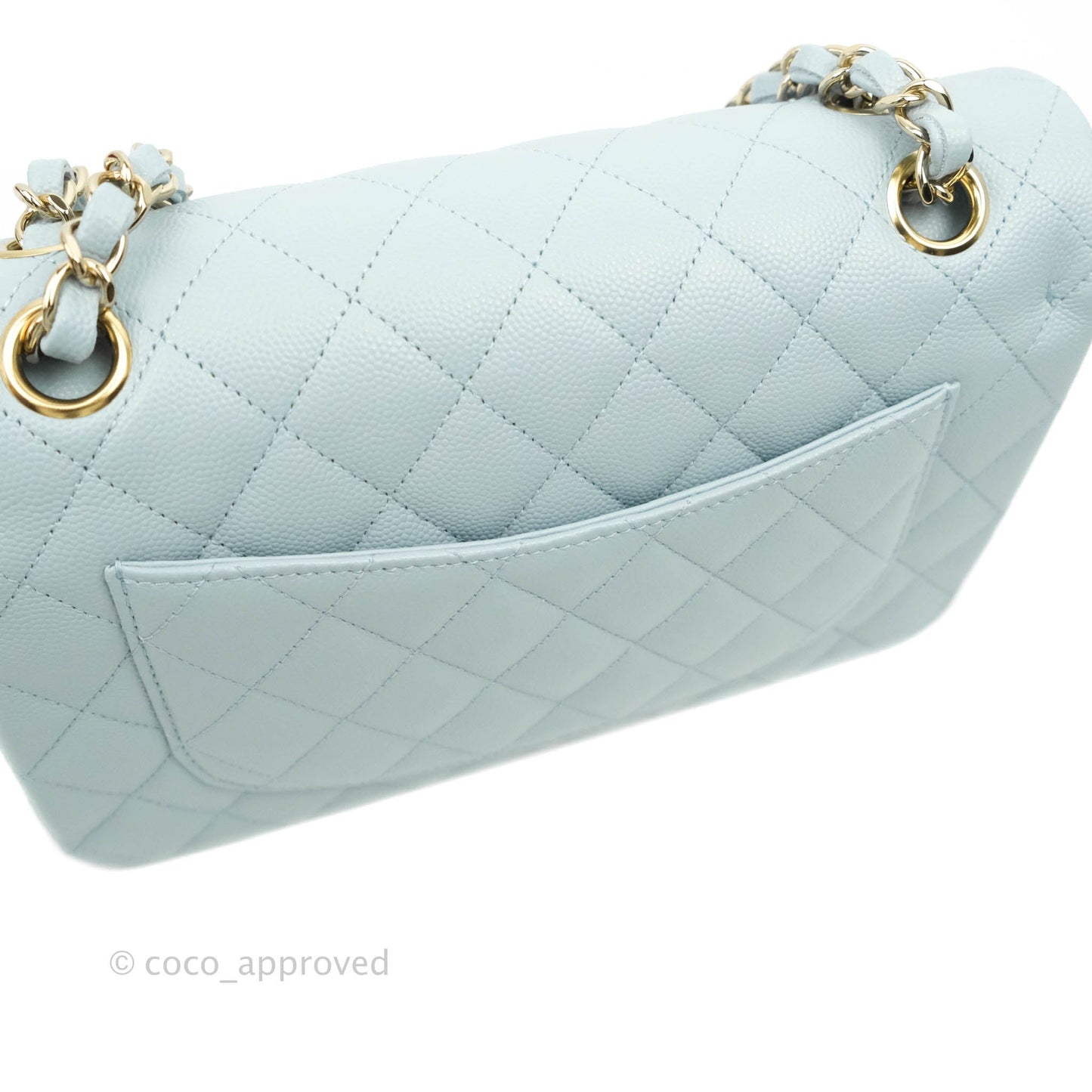 Chanel Small Classic Quilted Flap Light Blue Caviar Gold Hardware