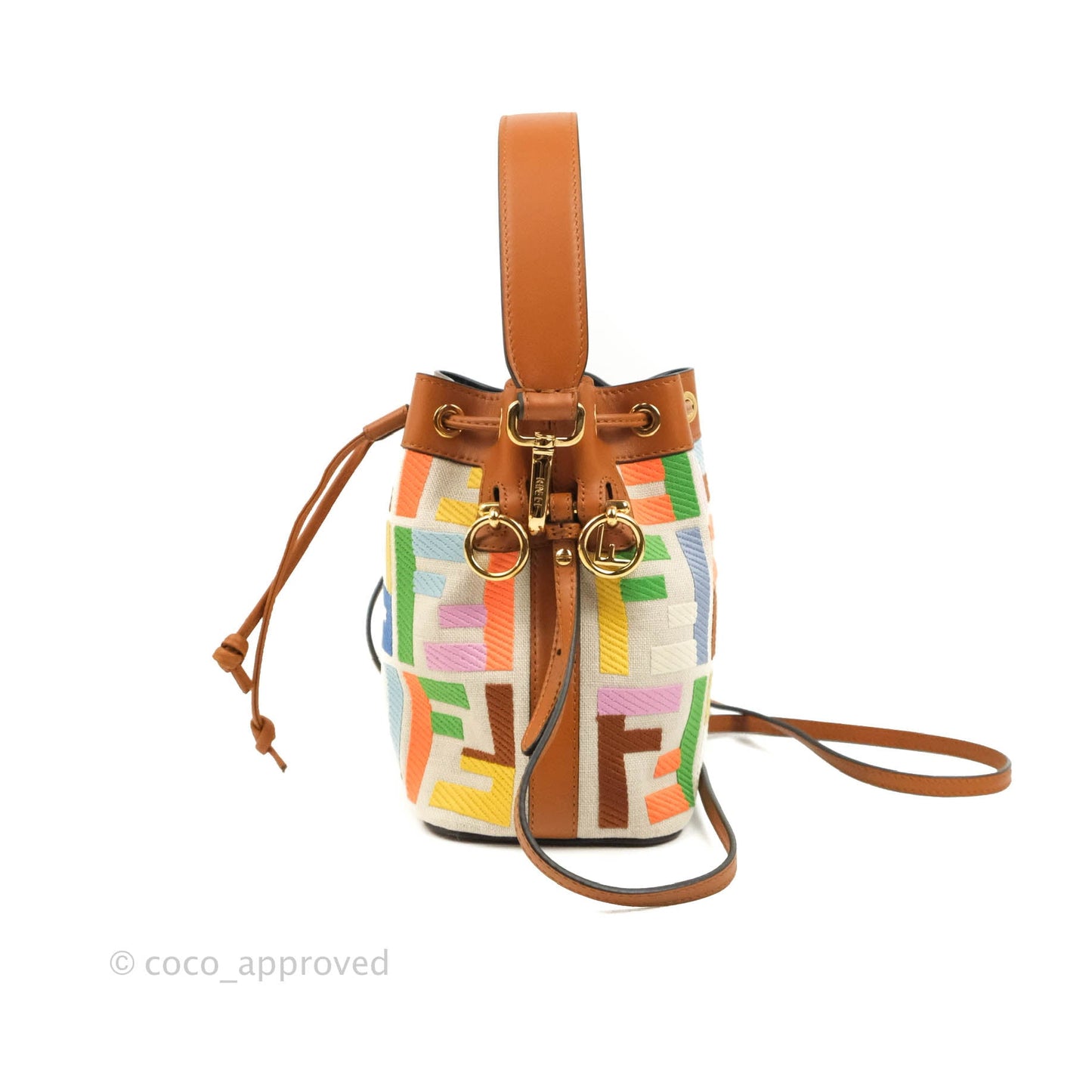 Fendi Mini Mon Tresor Bucket Bag In FF Motif Canvas Multicolor Gold Hardware