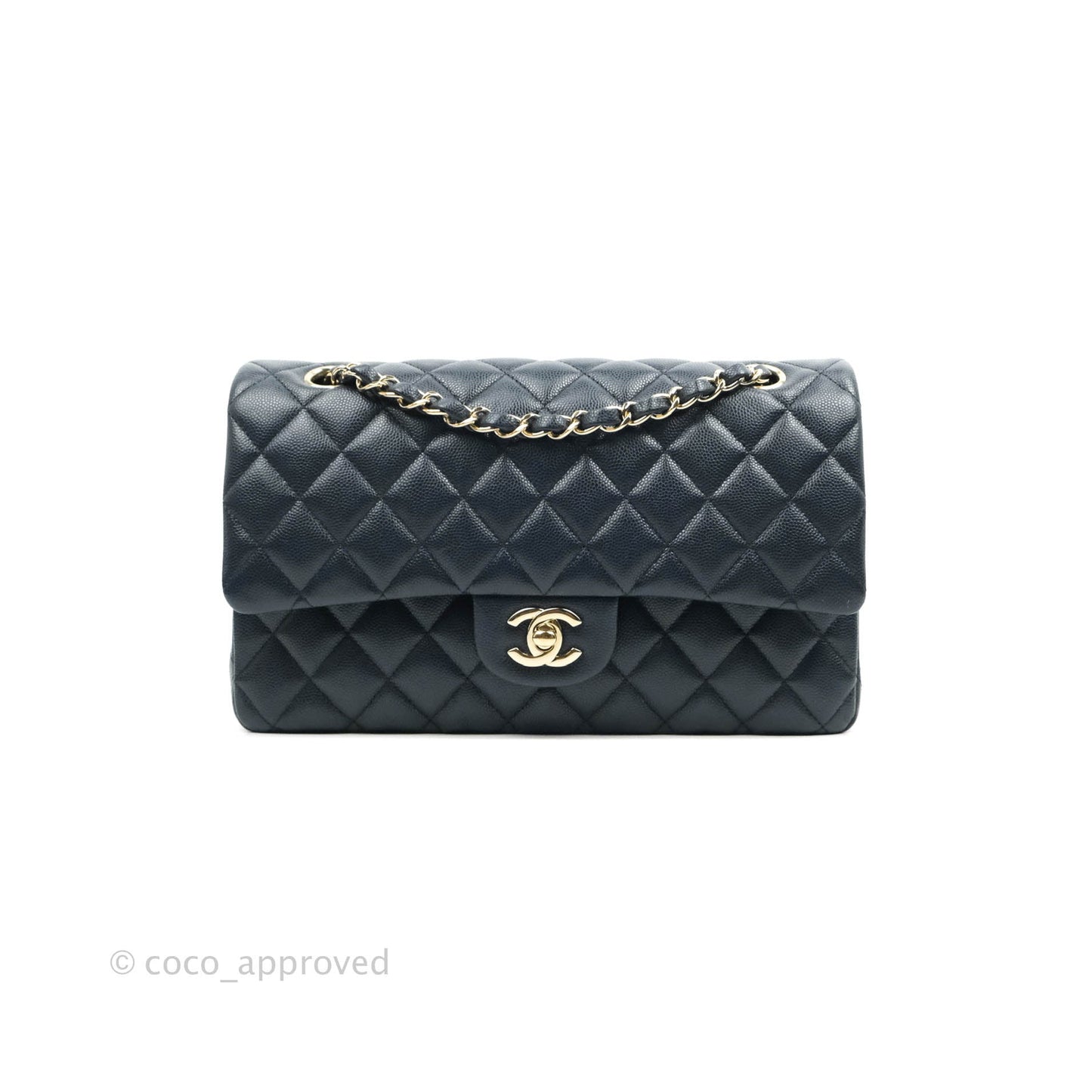 Chanel Classic M/L Medium Flap Quilted Navy Caviar Gold Hardware