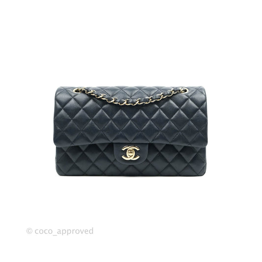Chanel Classic M/L Medium Flap Quilted Navy Caviar Gold Hardware
