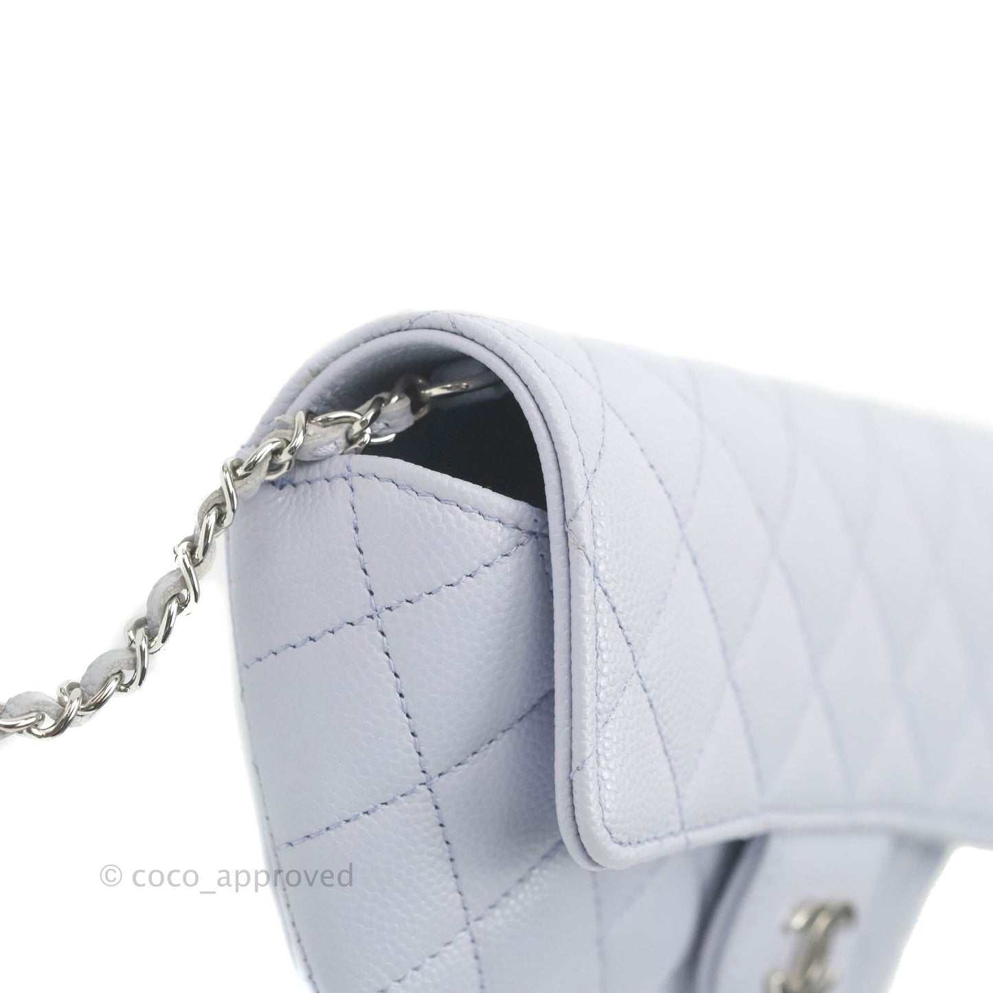 Chanel Quilted Case With Chain Lilac Caviar Silver Hardware