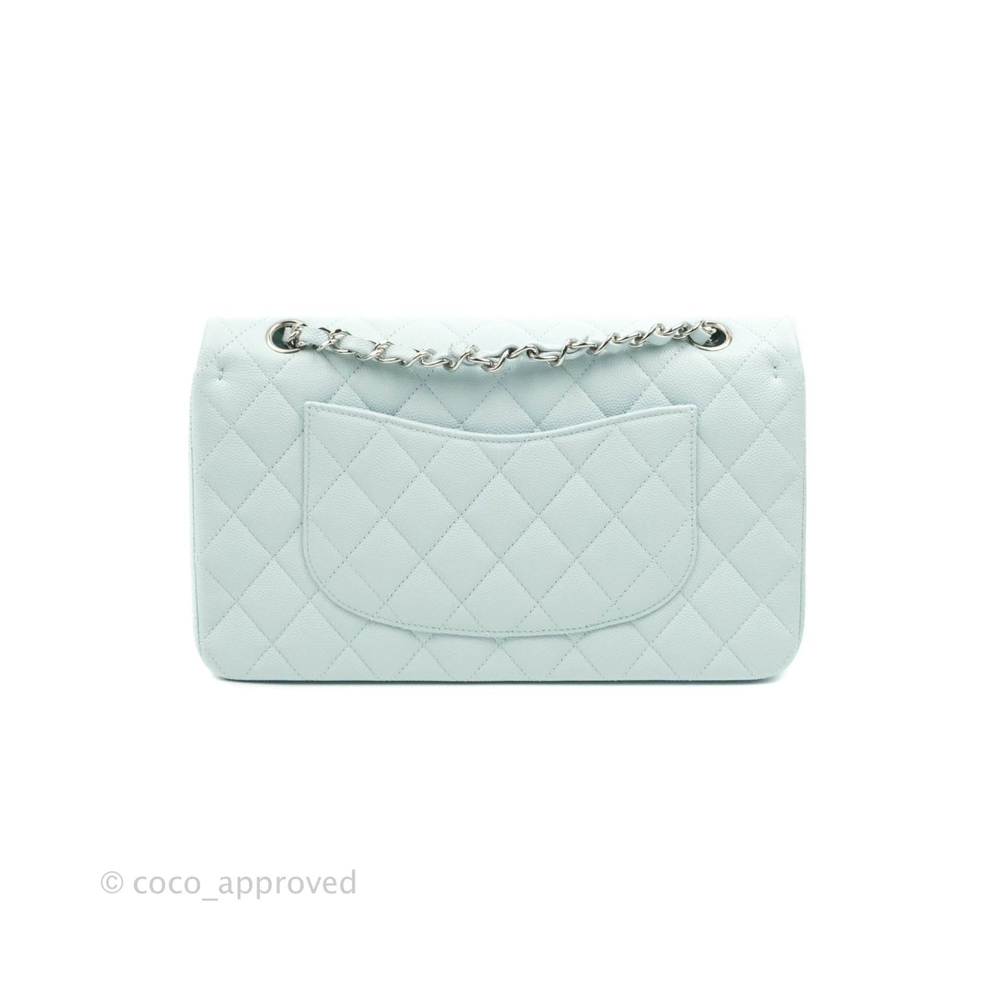 Chanel Classic M/L Medium Double Flap Blue Caviar Silver Hardware 21K