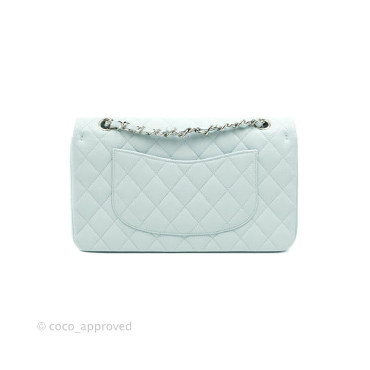 Chanel Classic M/L Medium Double Flap Blue Caviar Silver Hardware 21K