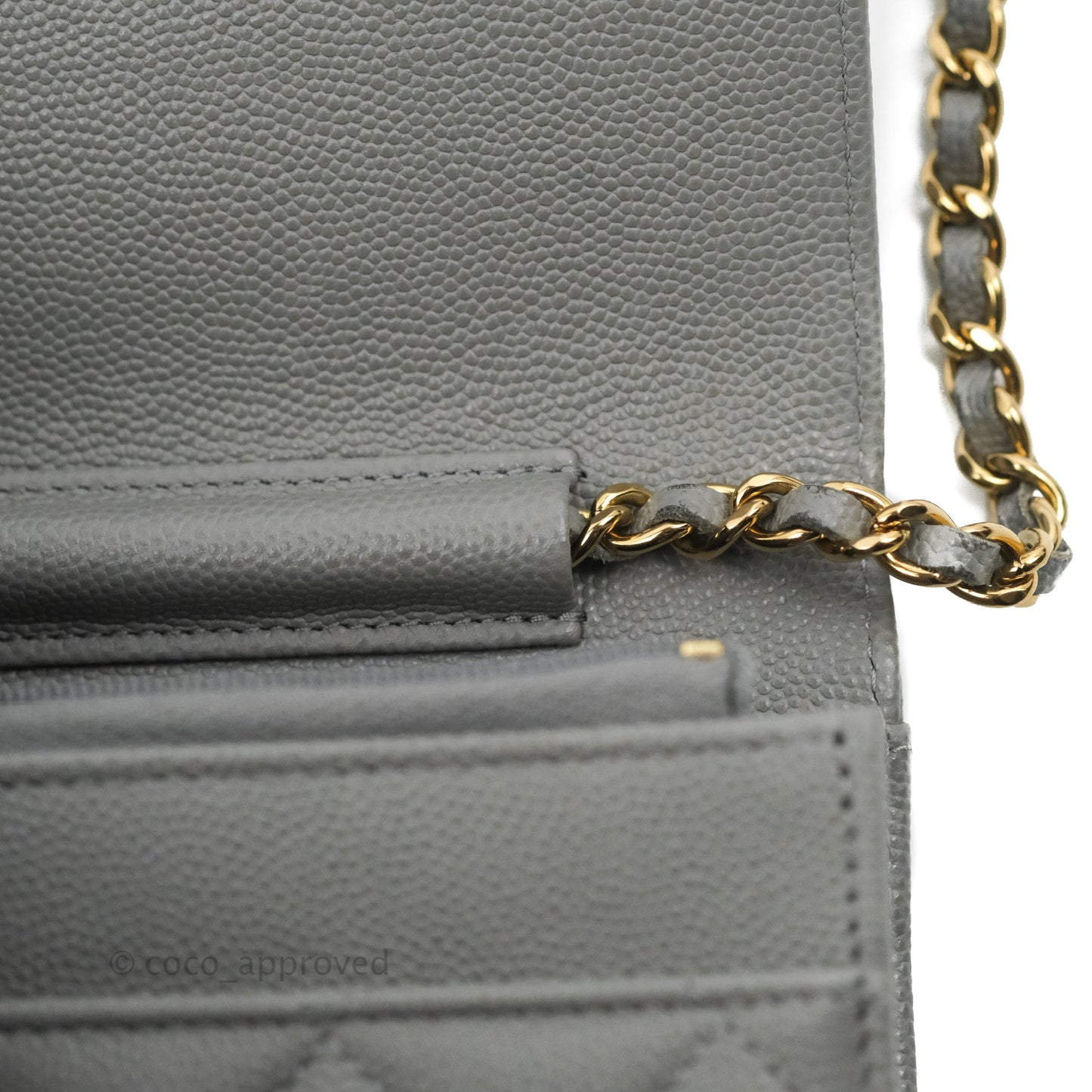 Chanel Quilted Classic Wallet on Chain WOC Grey Caviar Gold Hardware