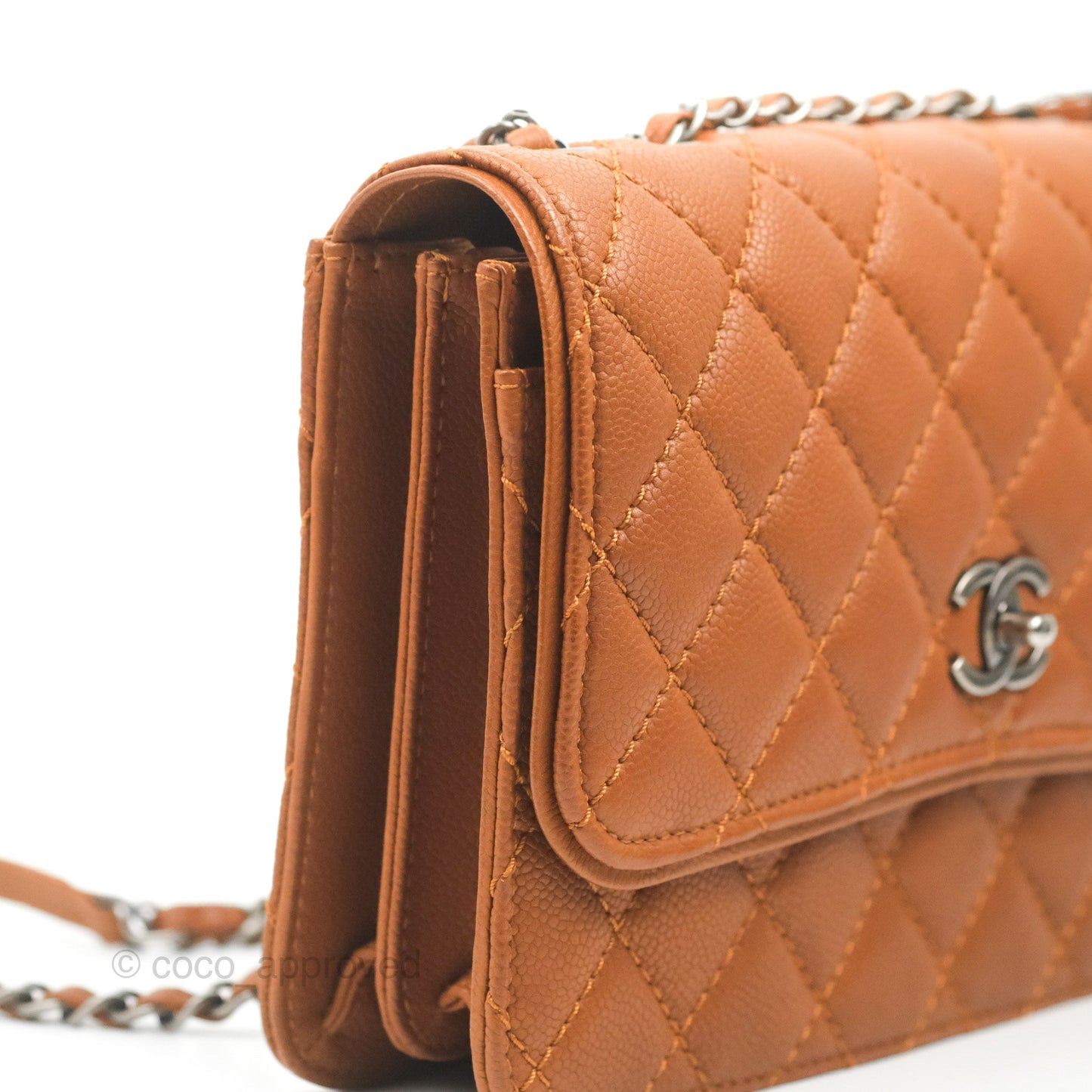 Chanel Flap Bag Quilted Caramel Brown Caviar Ruthenium Hardware