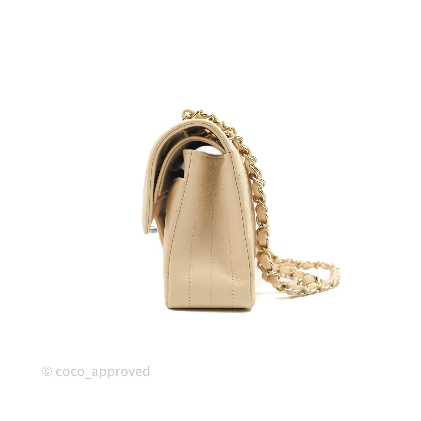 Chanel S/M Small Chevron Classic Flap Beige Caviar Gold Hardware 21S