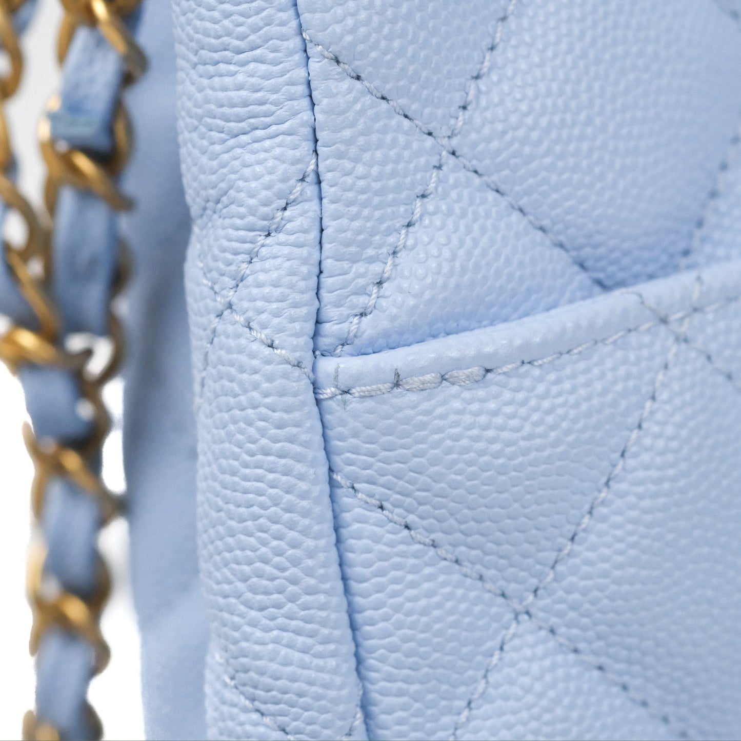 Chanel Quilted Wavy CC Hobo Light Blue Caviar Aged Gold Hardware 23P