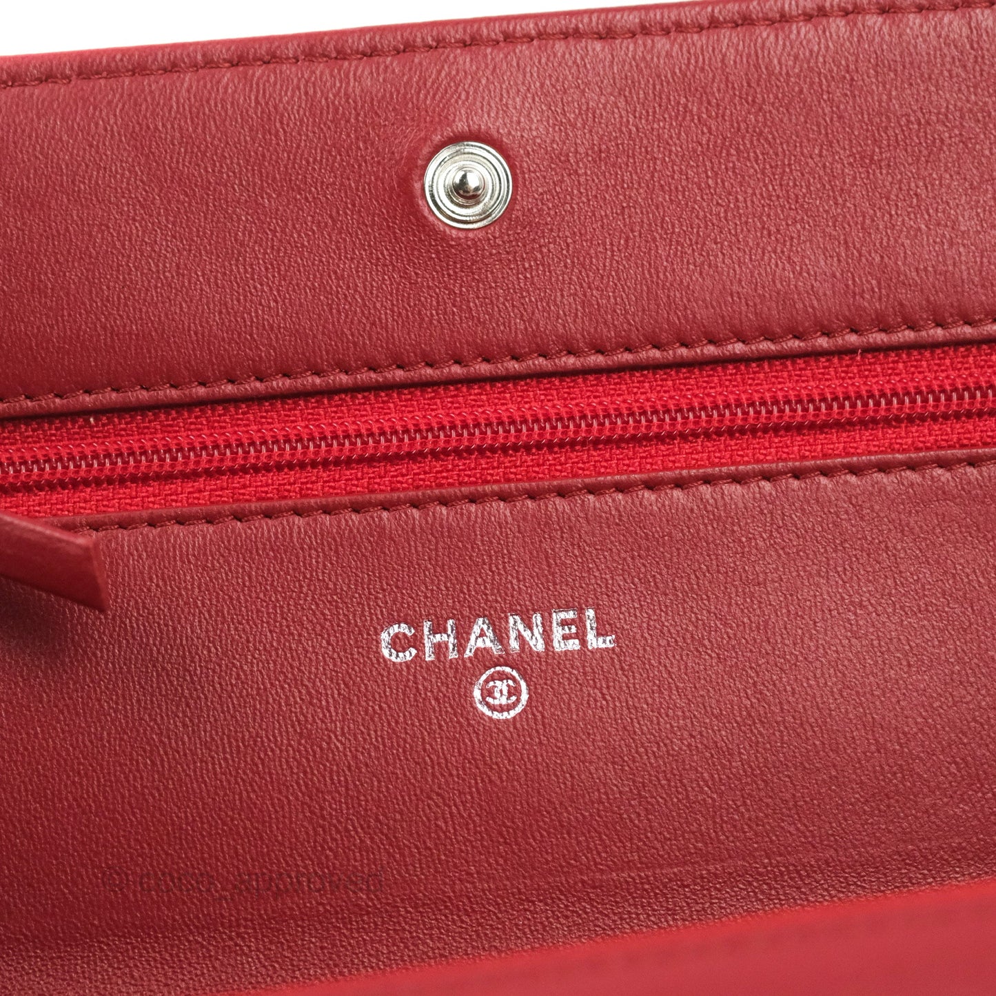 Chanel Camellia Embossed Wallet On Chain WOC Red Lambskin Silver Hardware