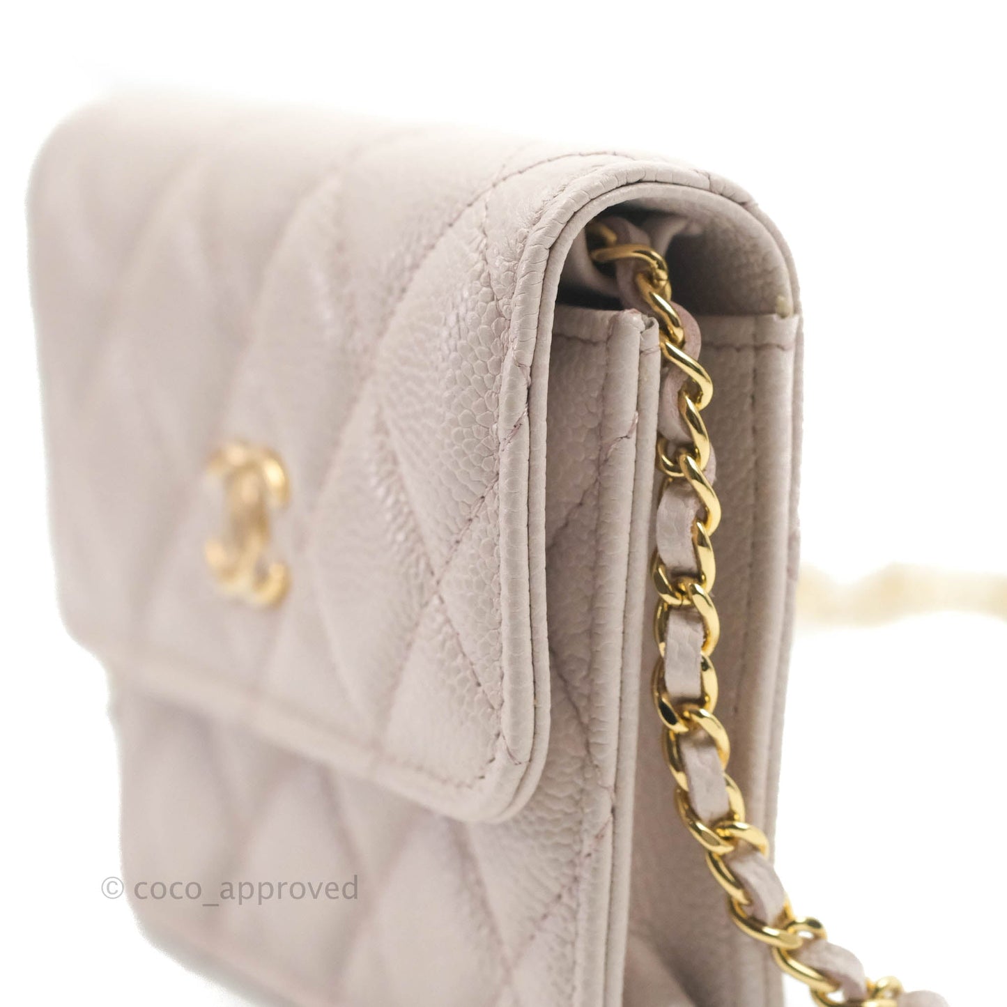 Chanel Miss Coco Clutch With Chain Quilted Lilac Pink Caviar Gold Hardware