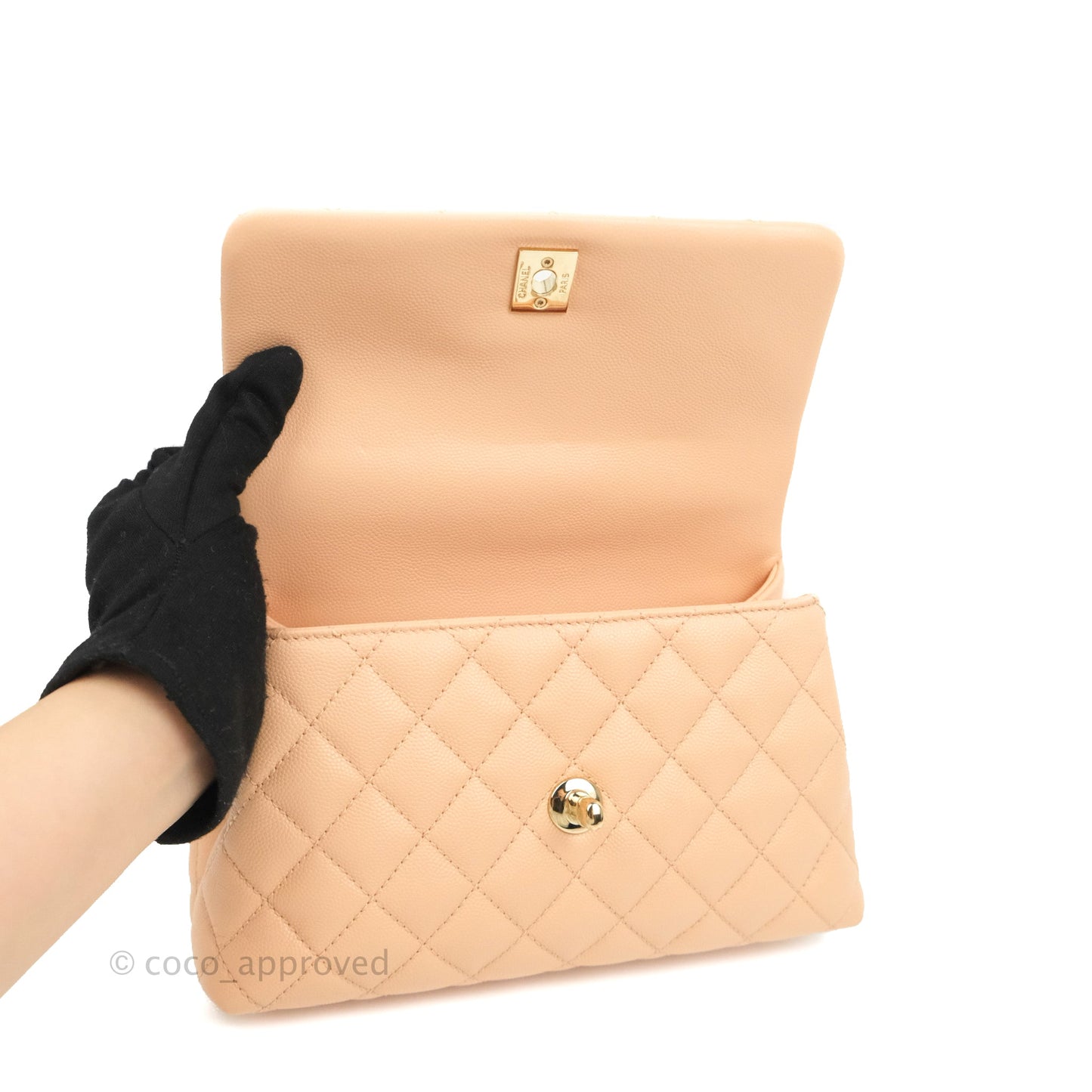Chanel Small Coco Handle Quilted Peach Clair Caviar Gold Hardware