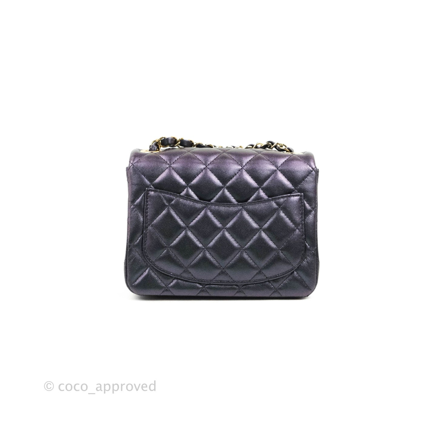 Chanel Mini Square Quilted Iridescent Purple Lambskin Gold Hardware