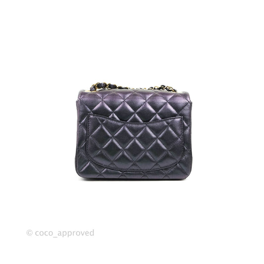 Chanel Mini Square Quilted Iridescent Purple Lambskin Gold Hardware