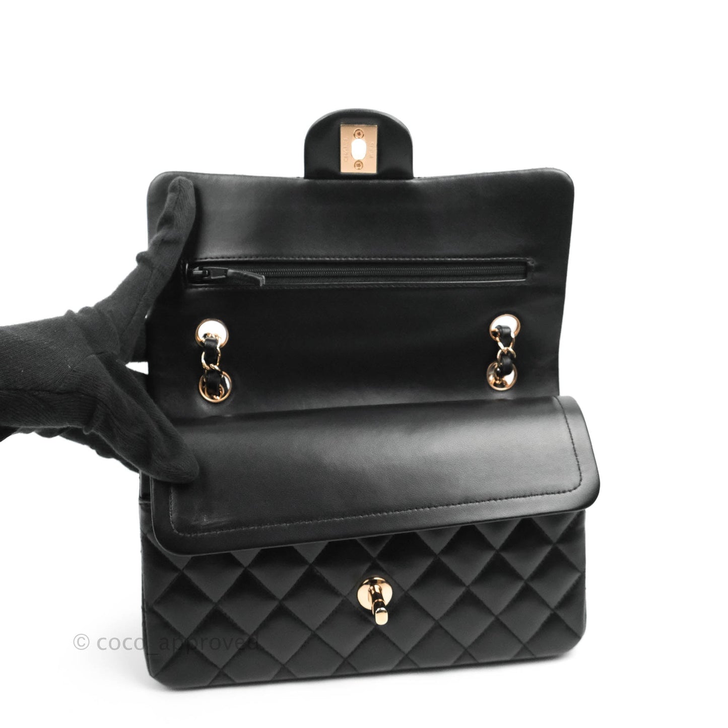 Chanel Classic Small S/M Flap Black Lambskin Rose Pink-Gold Hardware