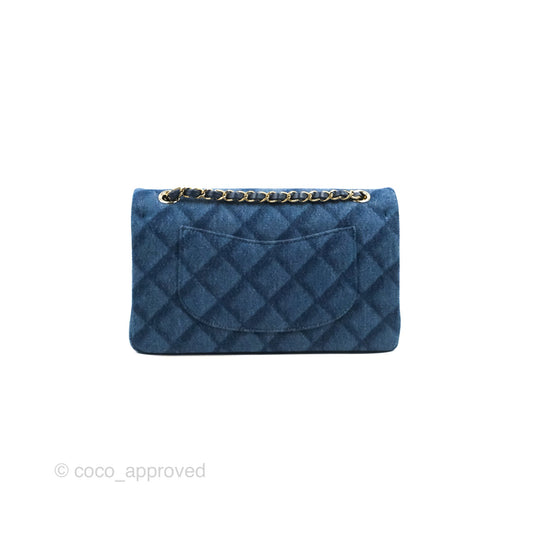 Chanel M/L Quilted Medium Double Flap Blue Printed Denim