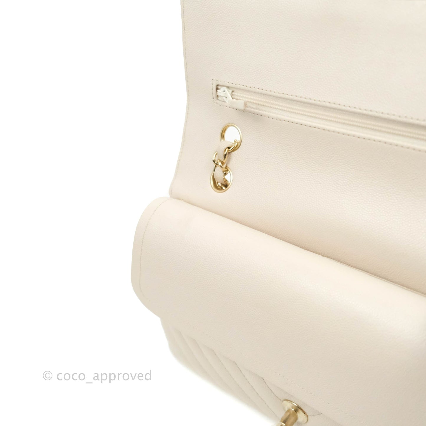 Chanel Classic M/L Medium Double Flap Chevron Ivory Caviar Gold Hardware