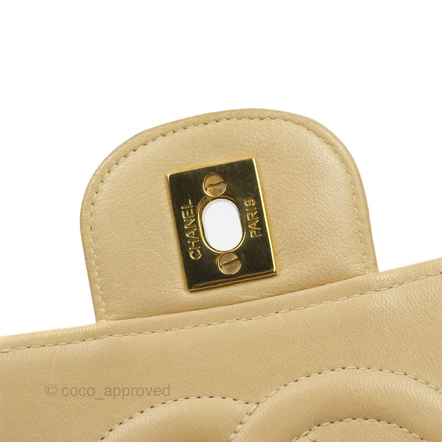 Chanel Vintage Top Handle Flap Bag Beige Lambskin 24K Gold Hardware