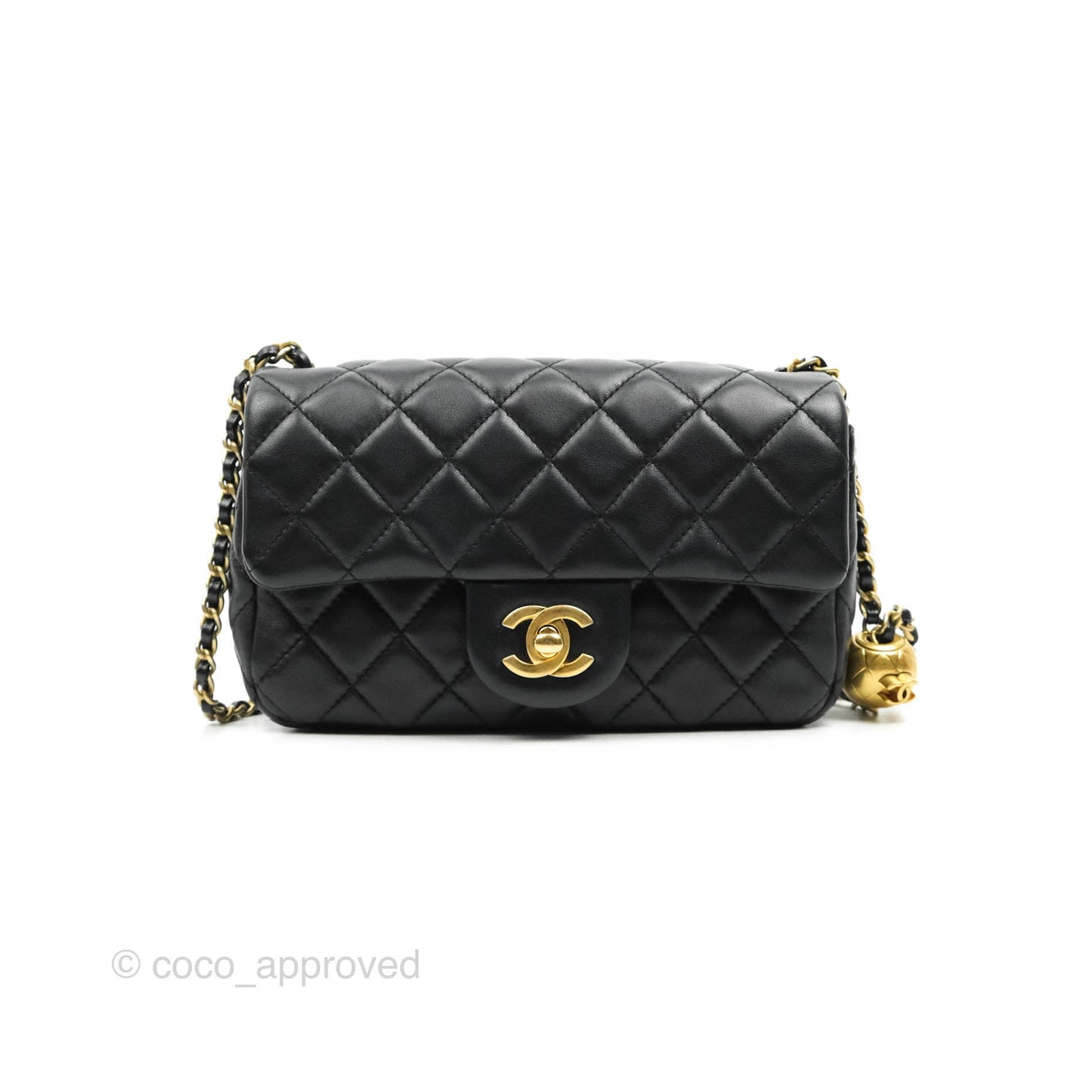 Chanel Quilted Mini Rectangular Pearl Crush Black Lambskin Gold Hardware