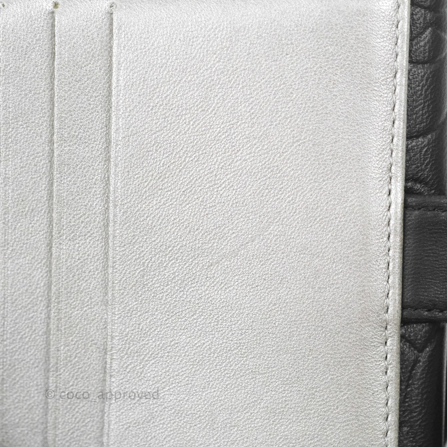 Chanel Camellia Embossed Tri-fold Short Wallet Black Lambskin Silver Hardware