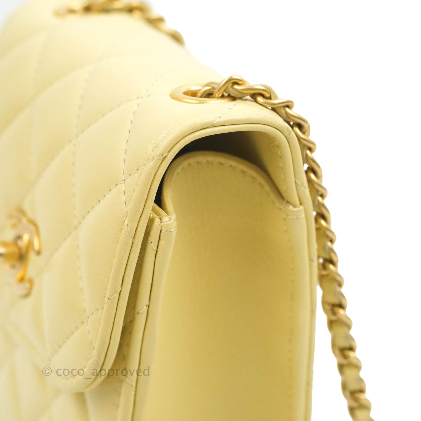 Chanel Quilted Pearl Crush Phone Holder With Chain Yellow Lambskin
