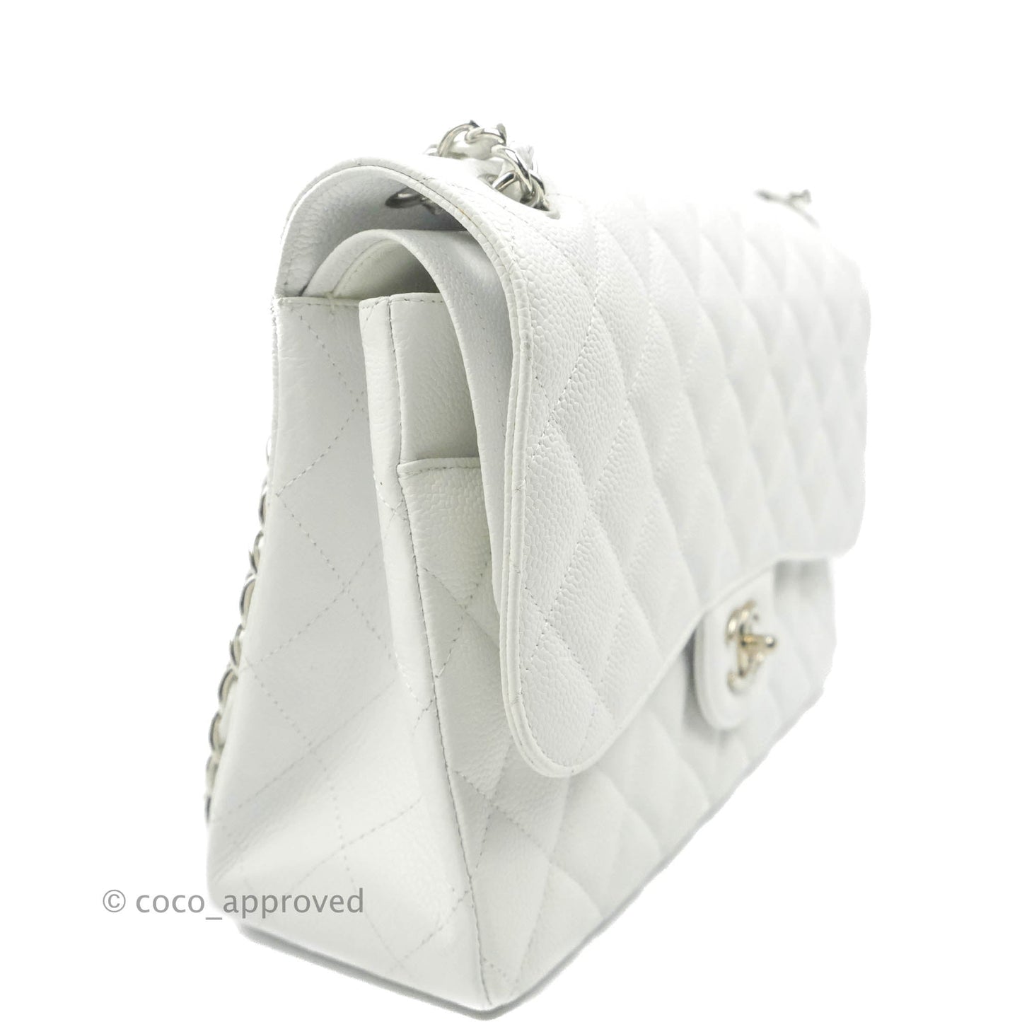 Chanel Jumbo Double Flap White Caviar Silver Hardware⁣⁣