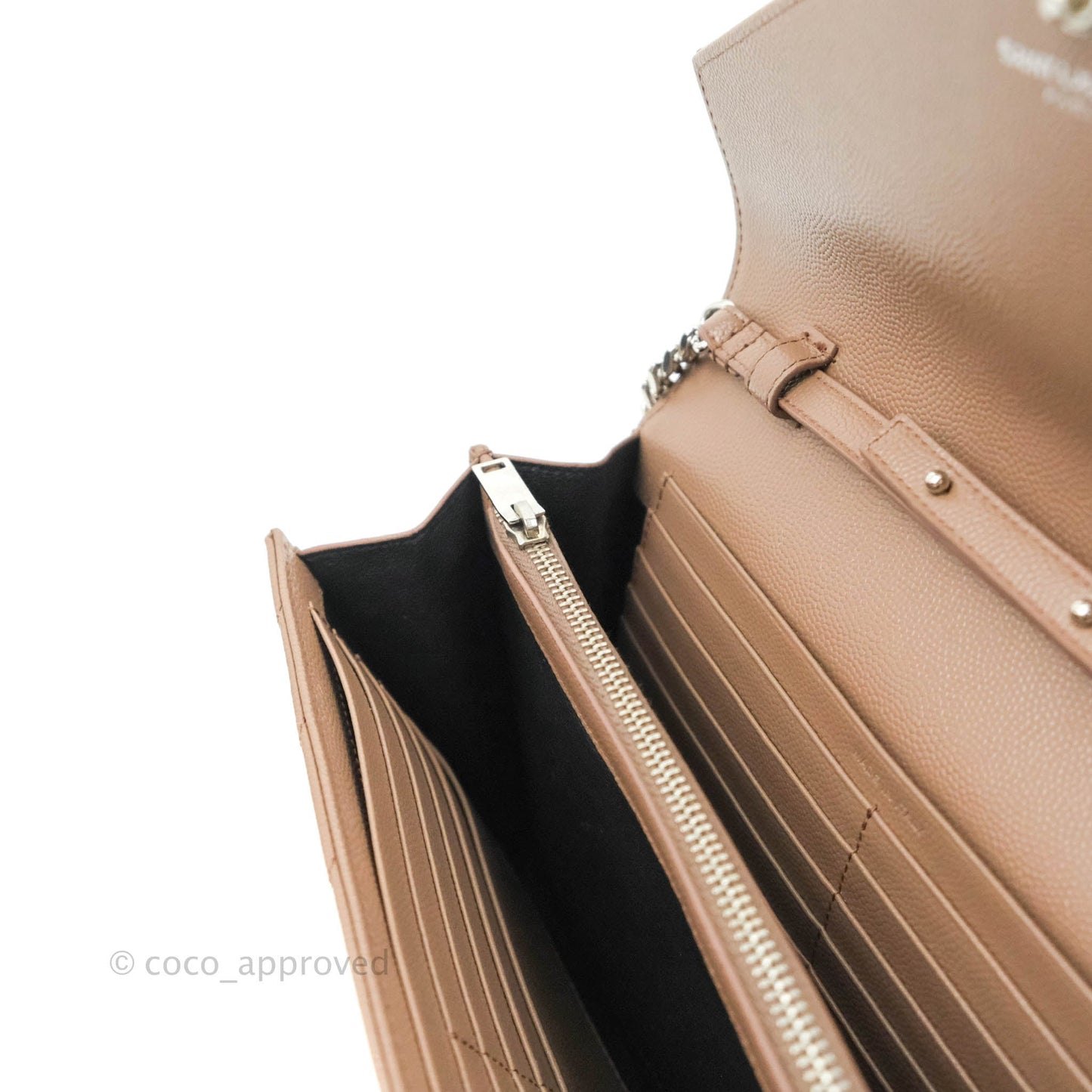 Saint Laurent Wallet on Chain Brown Grained Leather Silver Hardware