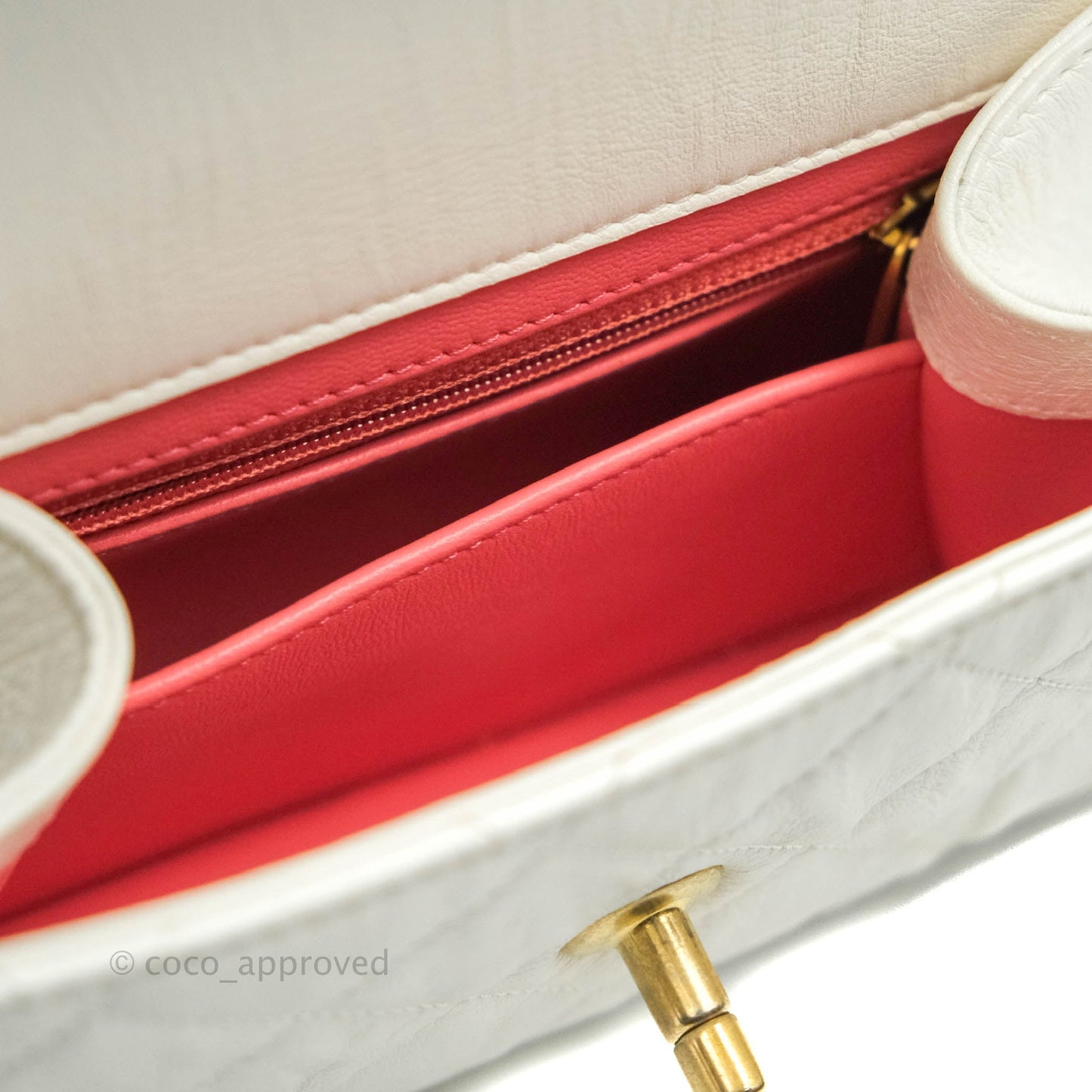 Chanel Quilted CC Top Handle Flap White Calfskin Aged Gold Hardware
