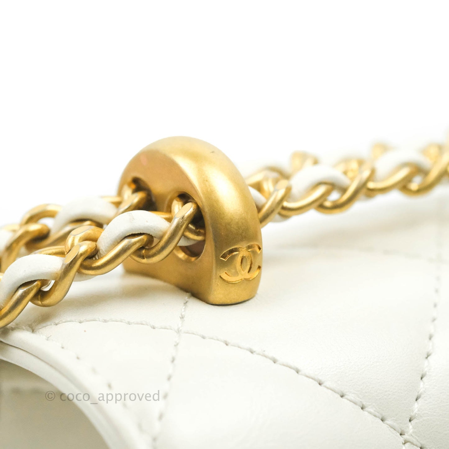 Chanel Quilted Mini Perfect Fit Adjustable White Calfskin Aged Gold Hardware