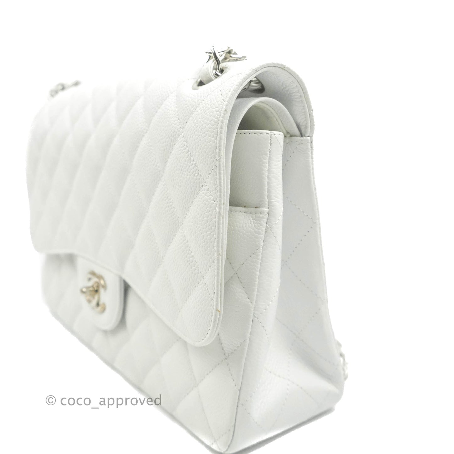 Chanel Jumbo Double Flap White Caviar Silver Hardware⁣⁣