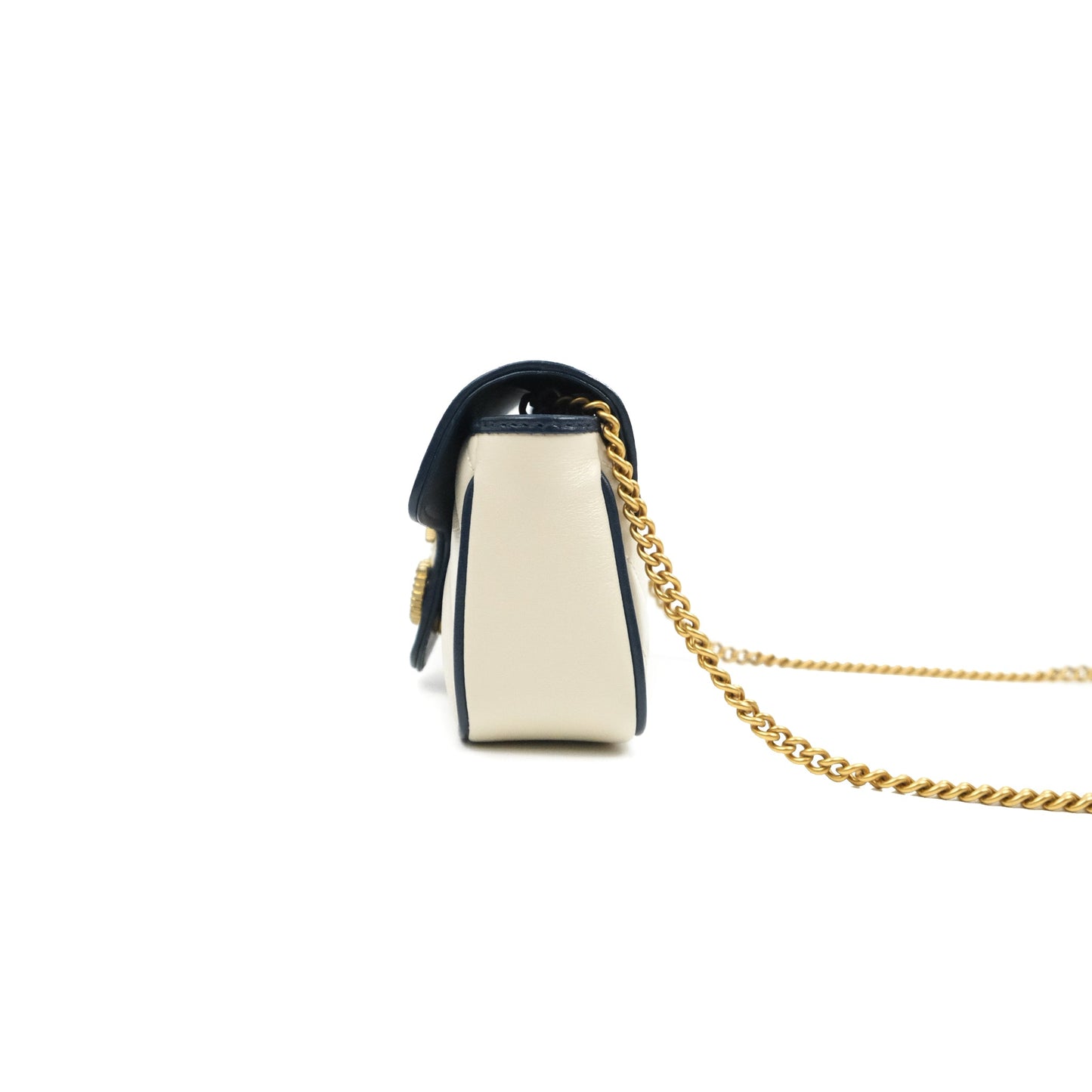Gucci GG Marmont Matelassé Leather Super Mini Bag Navy White