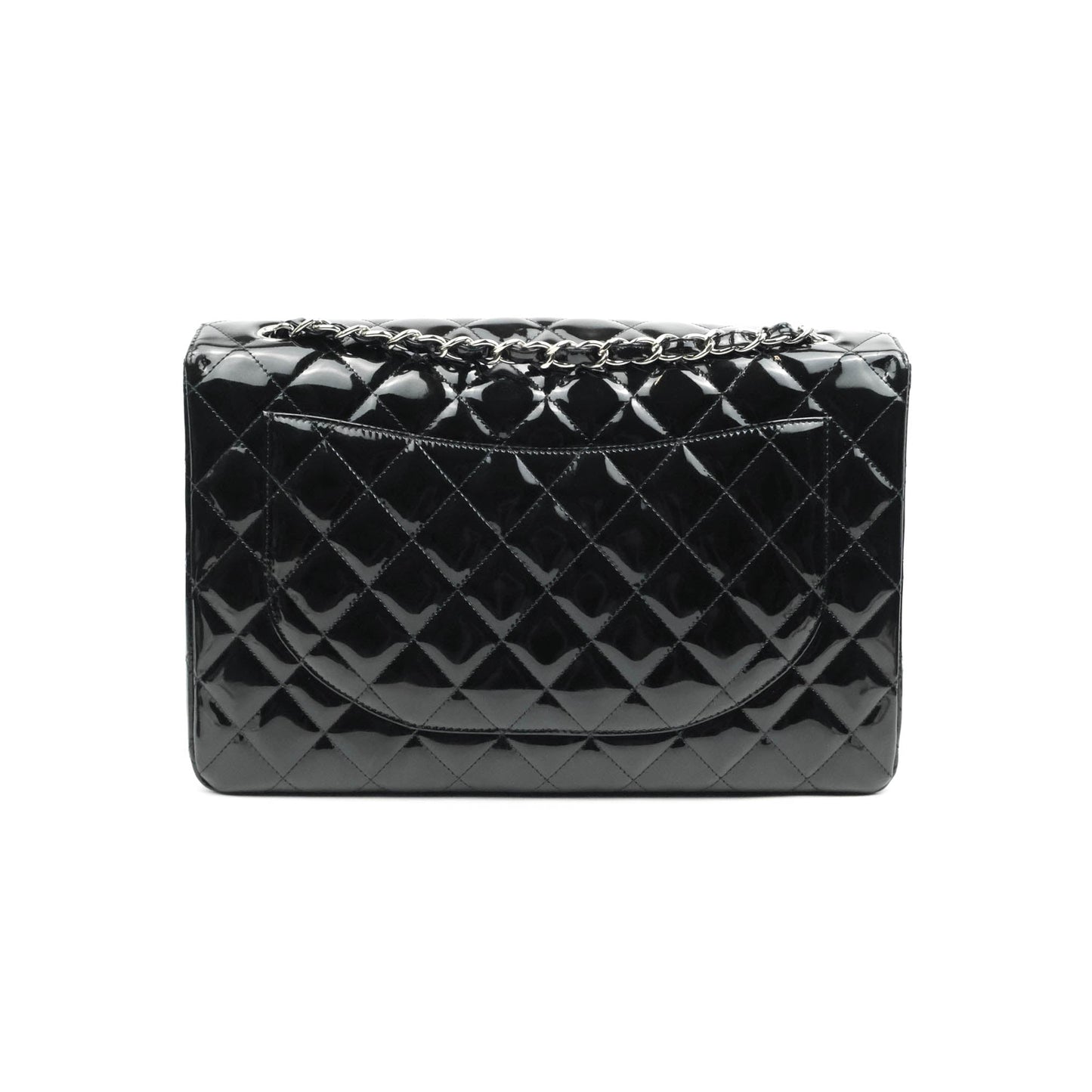 Chanel Quilted Maxi Single Flap Black Patent Silver Hardware