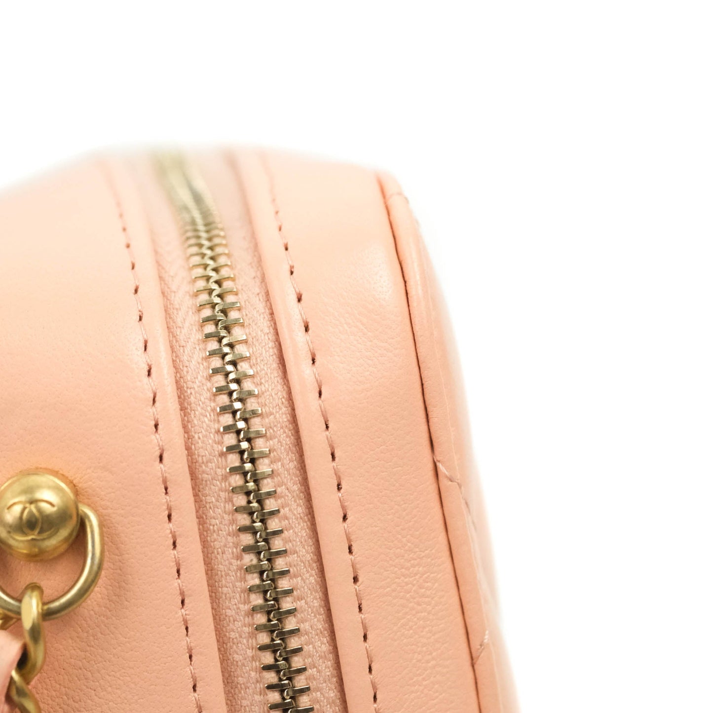 Chanel Mini Pearl Crush Quilted Camera Case Beige Pink Lambskin Aged Gold Hardware