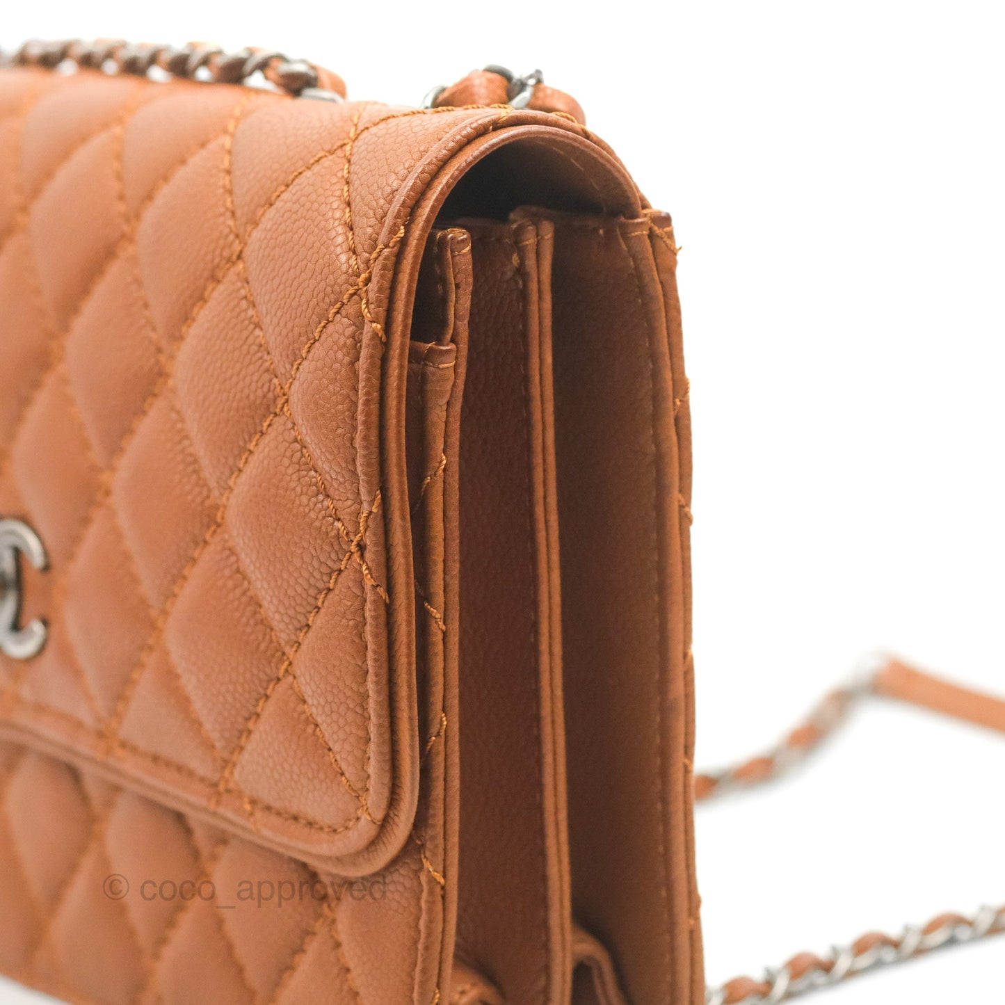 Chanel Flap Bag Quilted Caramel Brown Caviar Ruthenium Hardware