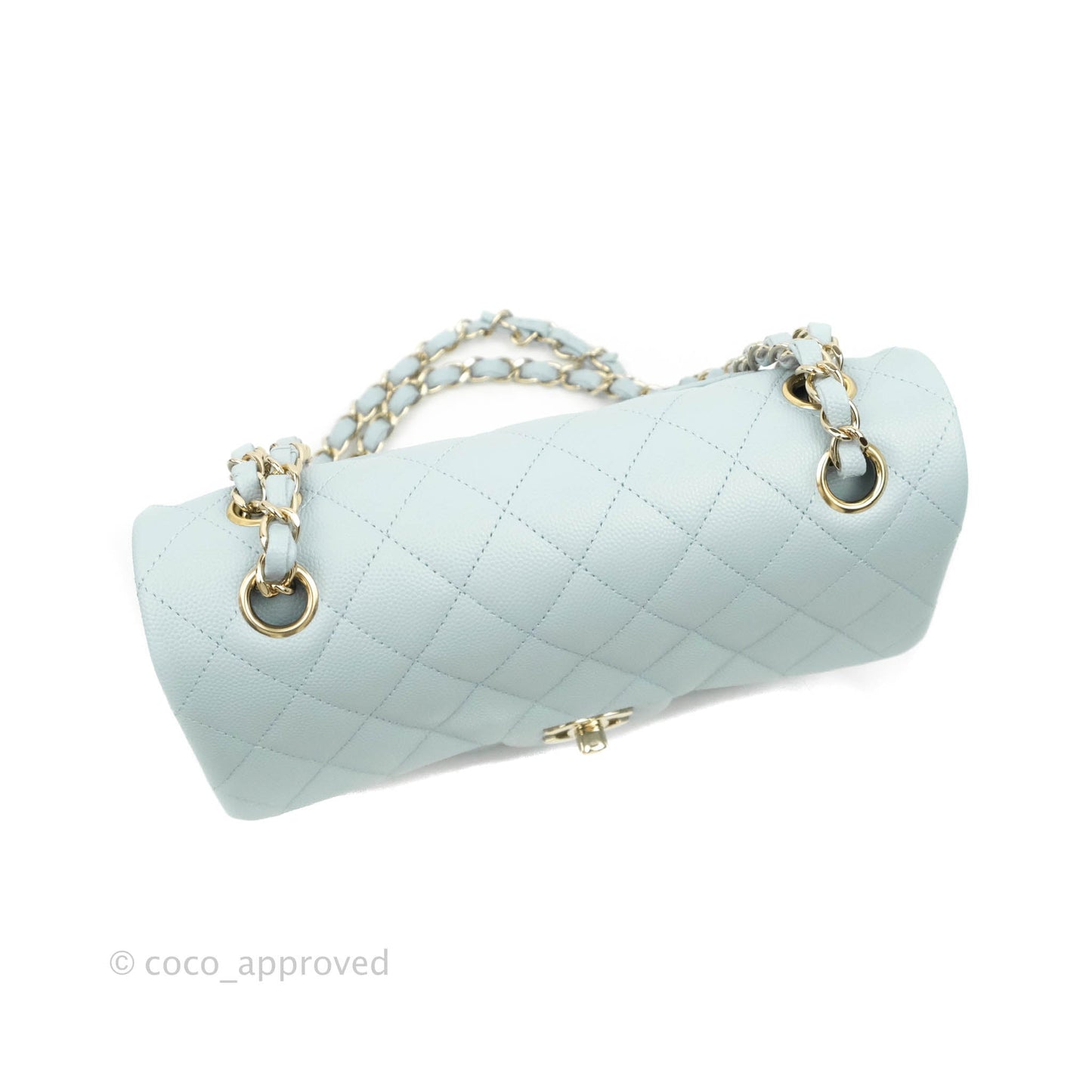Chanel Small Classic Quilted Flap Light Blue Caviar Gold Hardware