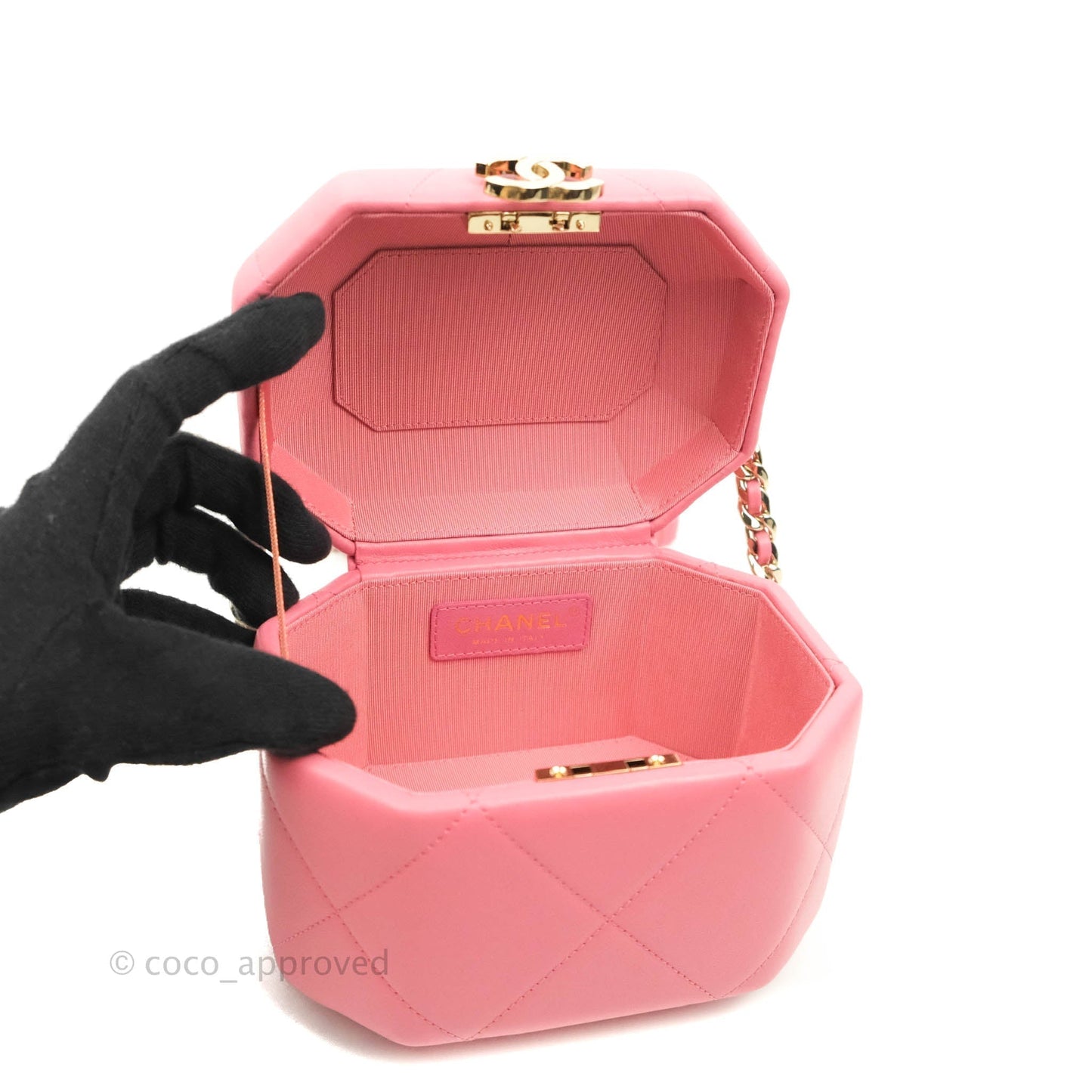 Chanel Small Hexagon Vanity Case Pink Lambskin Gold Hardware