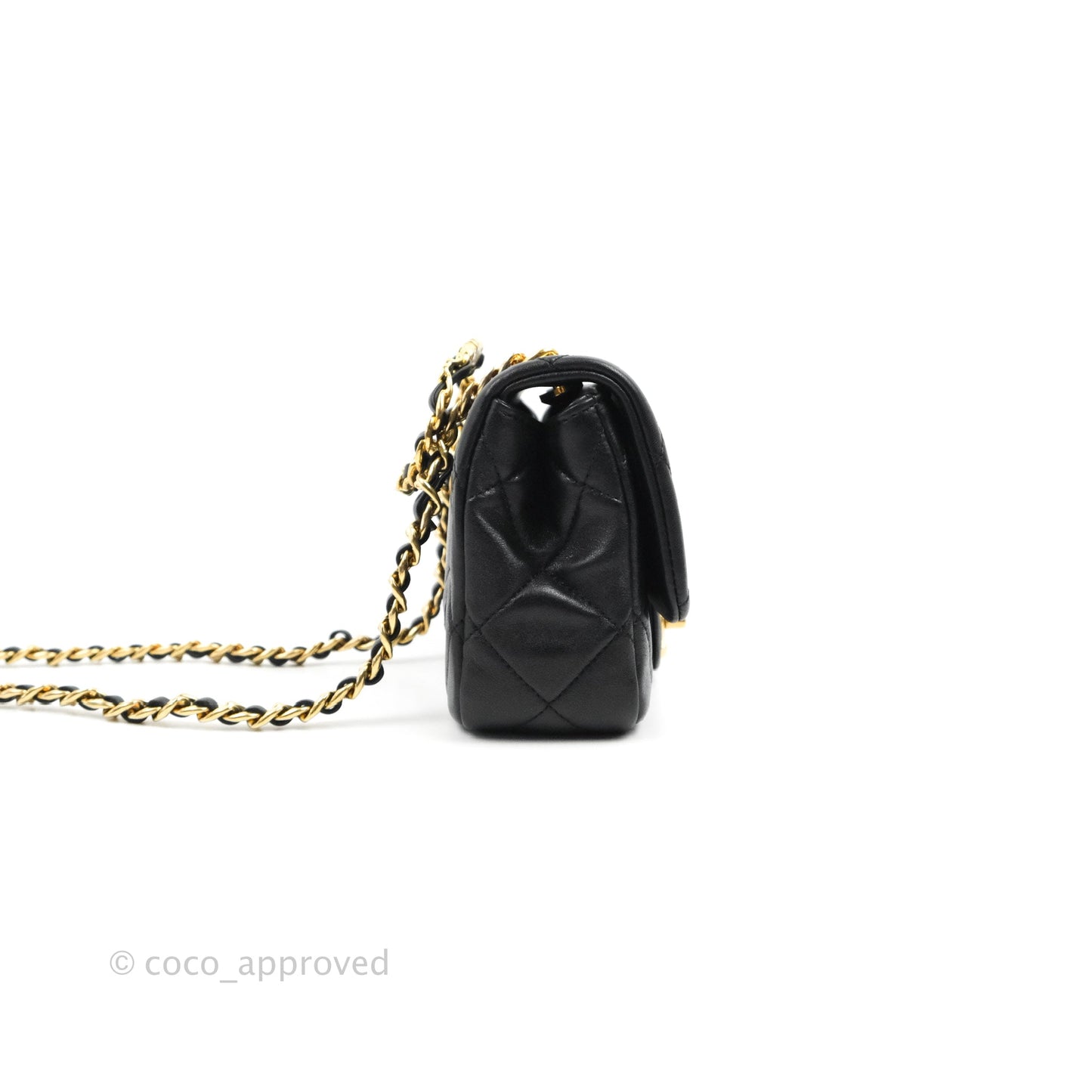 Chanel Quilted Mini Flap Bag With Chanel Logo Top Handle Lambskin Calfskin Mixed Fibers Gold Hardware