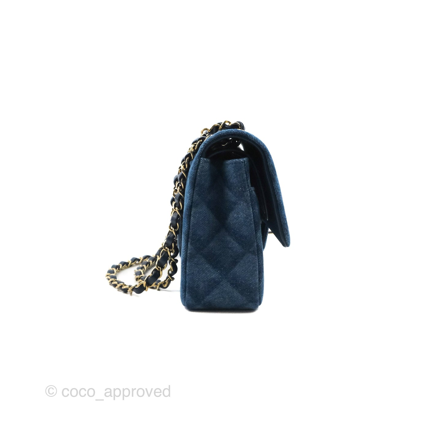 Chanel M/L Quilted Medium Double Flap Blue Printed Denim