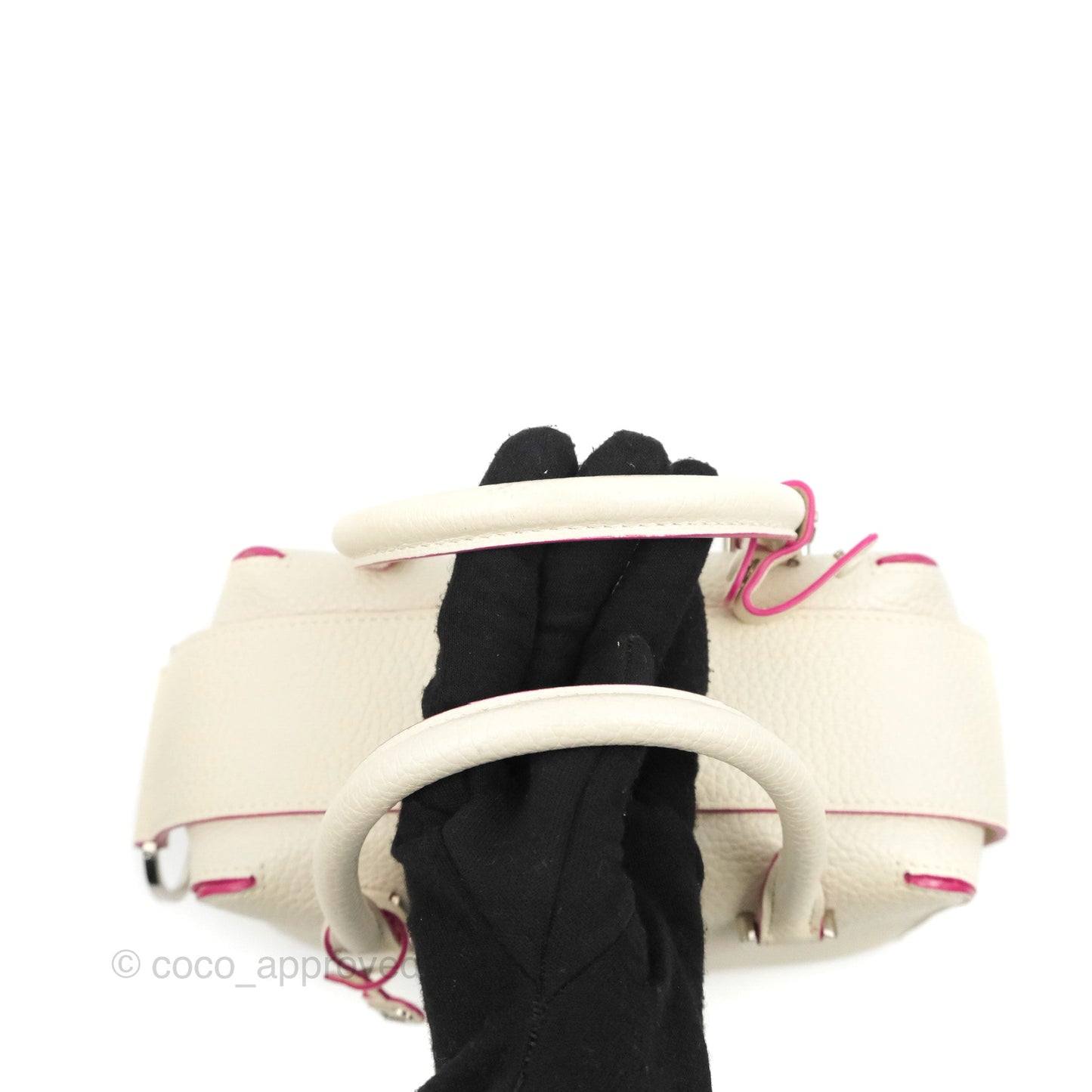 Delvaux Cool Box Mini Taurillon Soft Grained Calfskin White/Fuchsia