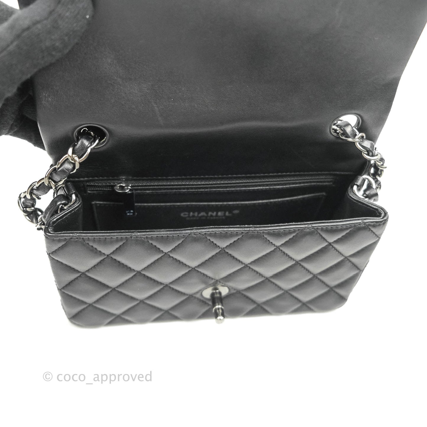 Chanel Quilted Mini Rectangular Black Lambskin Dark Silver Hardware