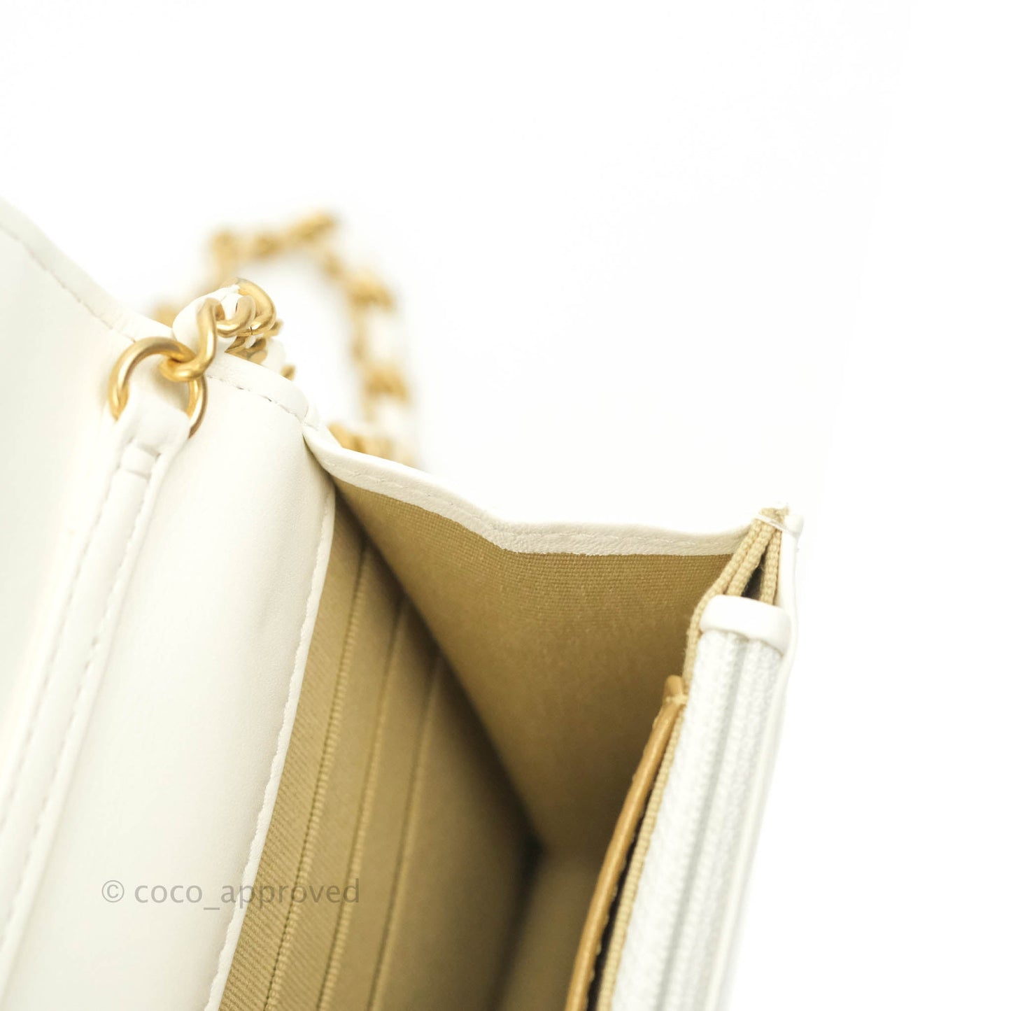 Chanel Quilted Pearl Crush Wallet on Chain WOC White Lambskin Aged Gold Hardware