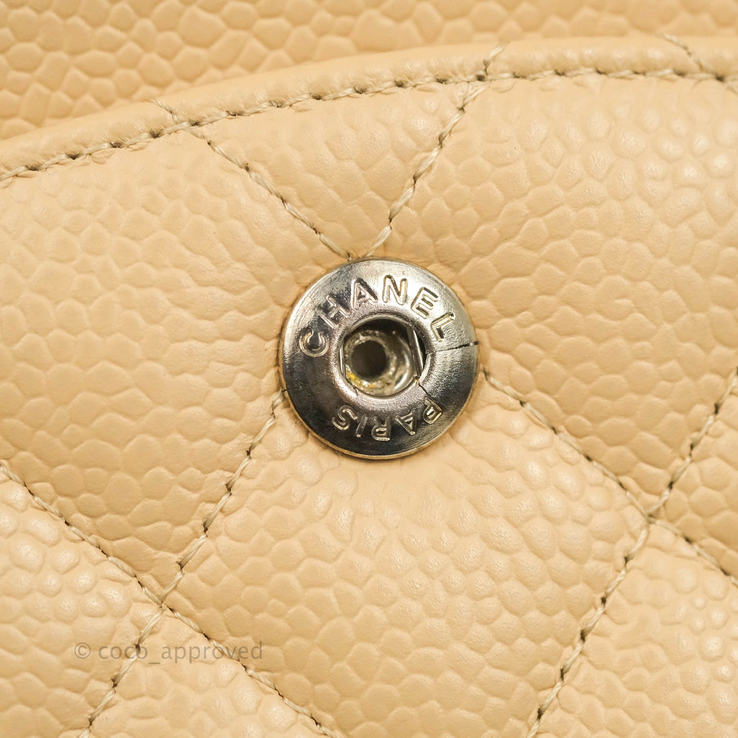 Chanel Classic M/L Medium Flap Quilted Beige Caviar Silver Hardware