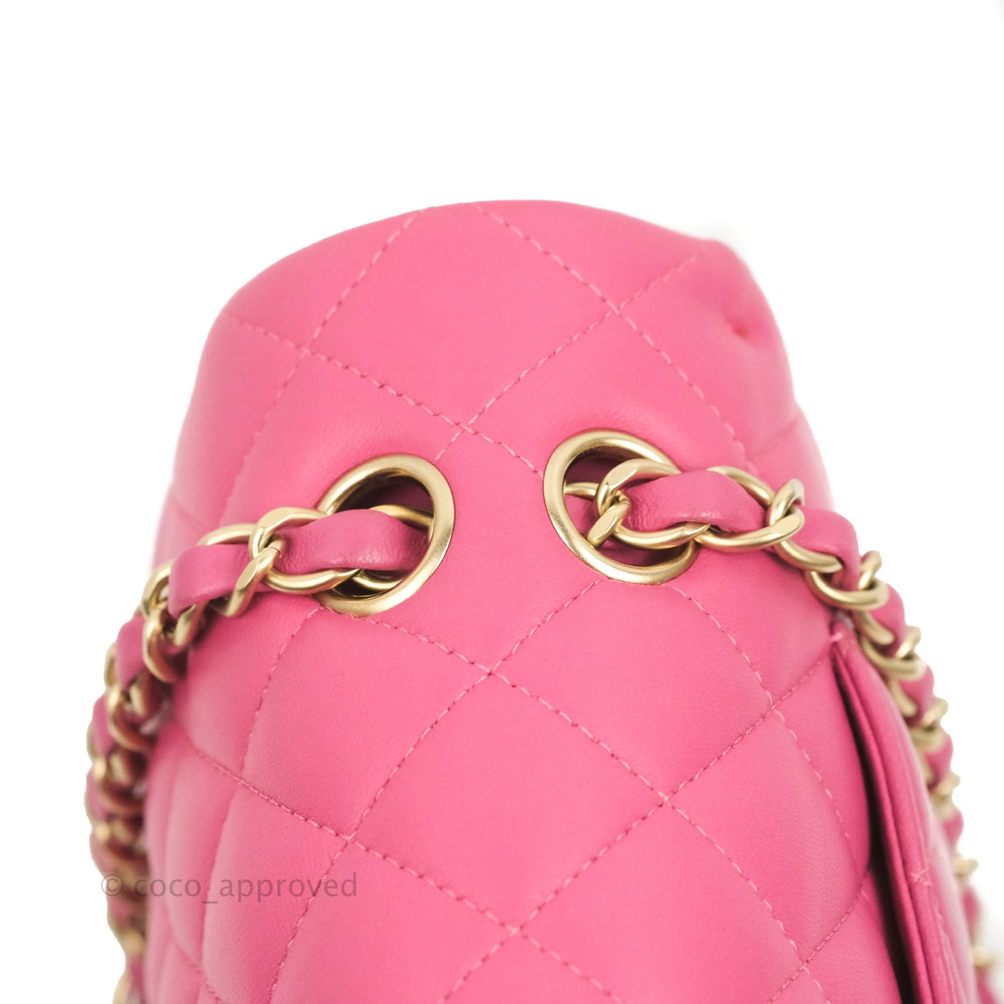 Chanel Classic M/L Medium Double Flap Pink Lambskin Matte Gold Hardware